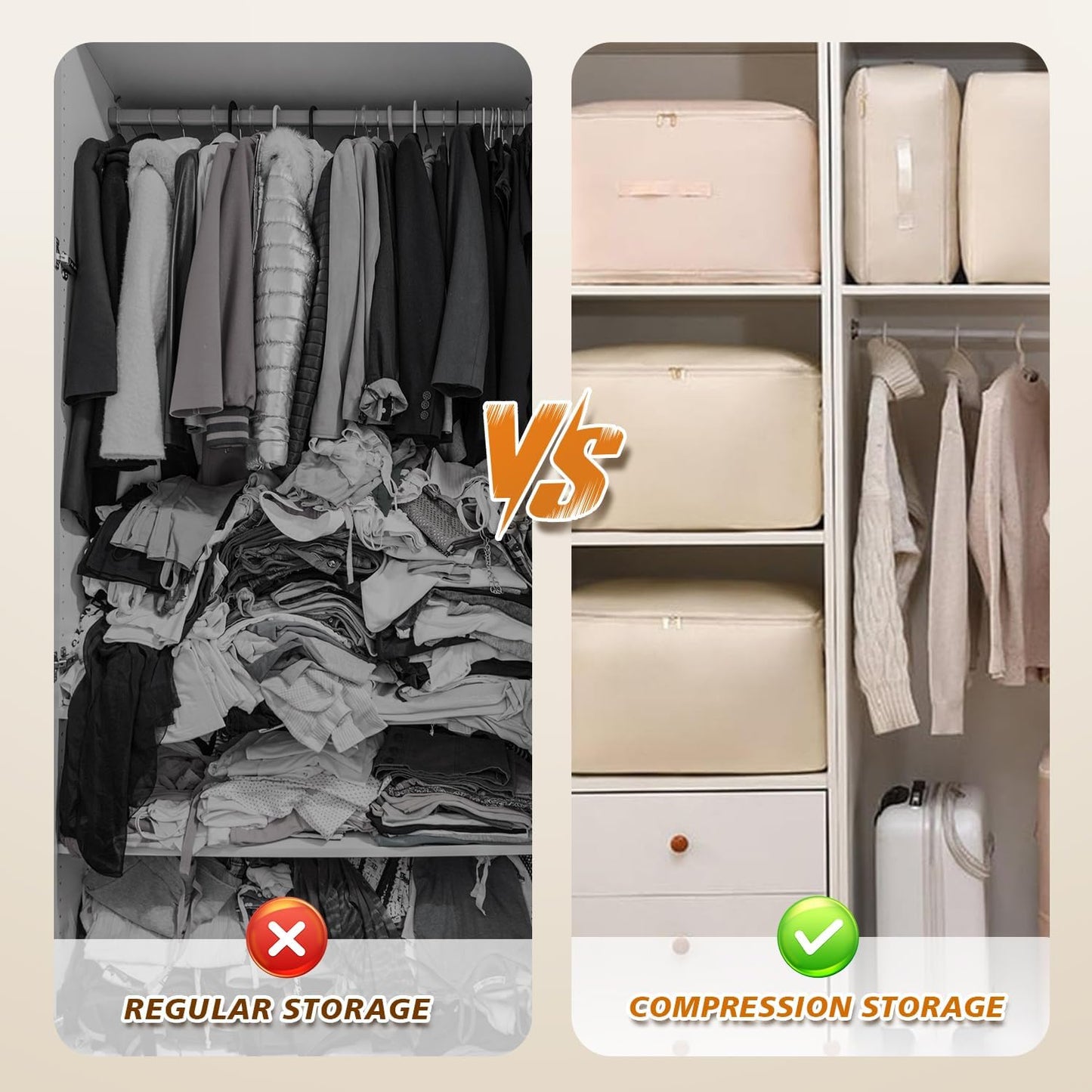 135L Large Capacity Ultra Space-Saving Self Compression Storage Bags, 3-Layer Compressible, 40% Space Saving, Closet Organizers and Storage Bags for Comforter, Blanket, Duvet, Down Jacket, 2 Pack