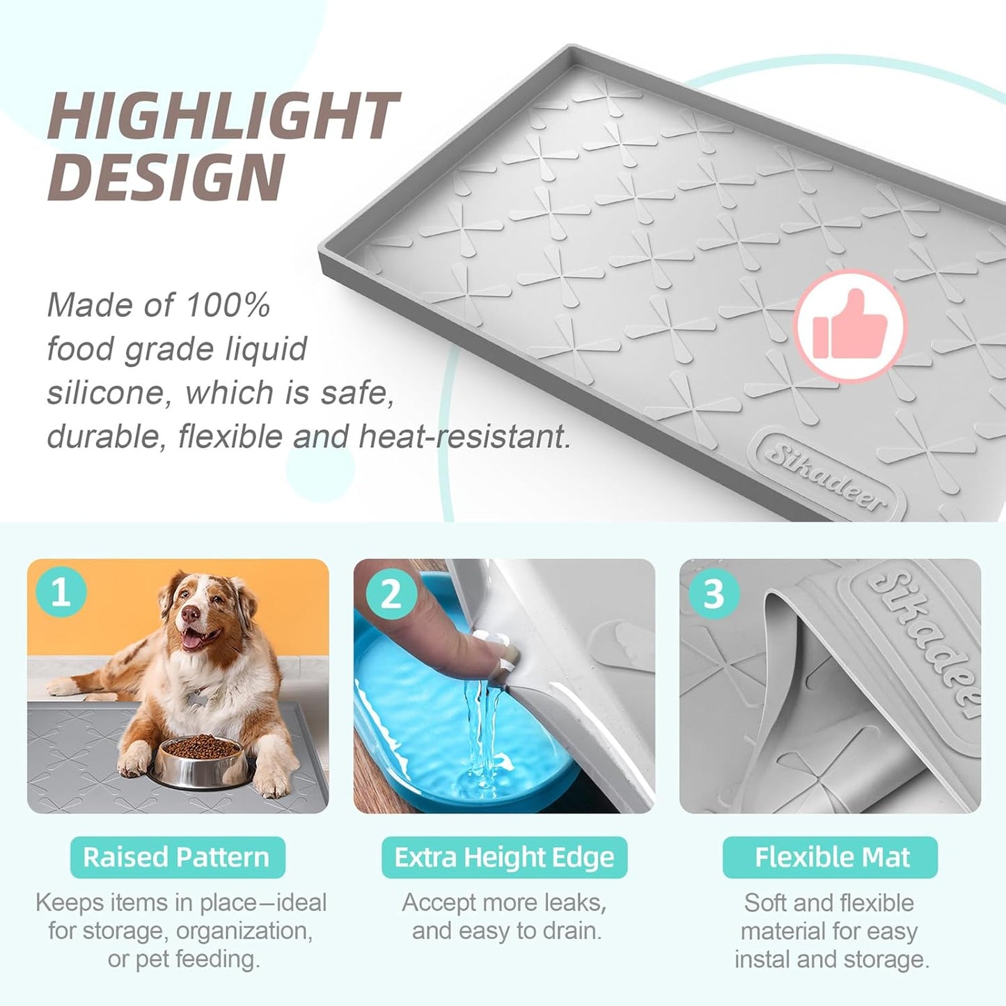 SIKADEER 25" x 22" Under Sink Mat Waterproof, Silicone Mat Kitchen Drawer Shelf and Cabinet Liner, Sink Protector for Kitchen Organizers and Storage, Boot Tray Pet Food Mats