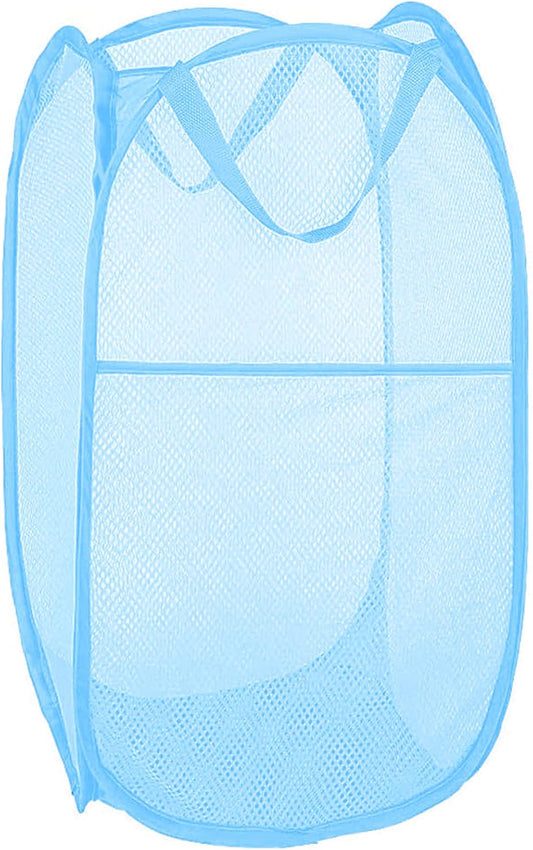 Larpur Pop up Laundry Hamper, Collapsible Laundry Basket, Portable Mesh Clothes Hamper for Kids Room, College Dorm, Bathroom, Foldable Hamper with Carry Handles, Sky Blue
