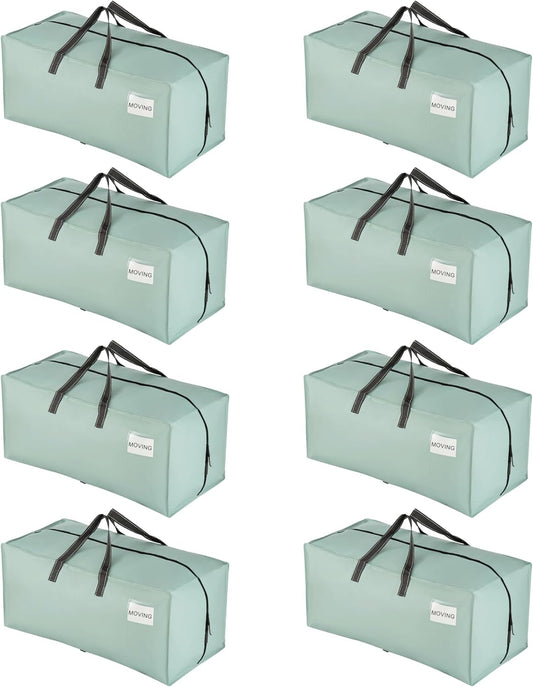 VENO 8 Pack Moving Bags w/Backpack Straps, Heavy Duty, Moving Boxes Alternative, Packing Supplies, Large Storage Totes for Dorm Room Essentials with Zipper for Clothes (Light Green Matte, 8 Pack)