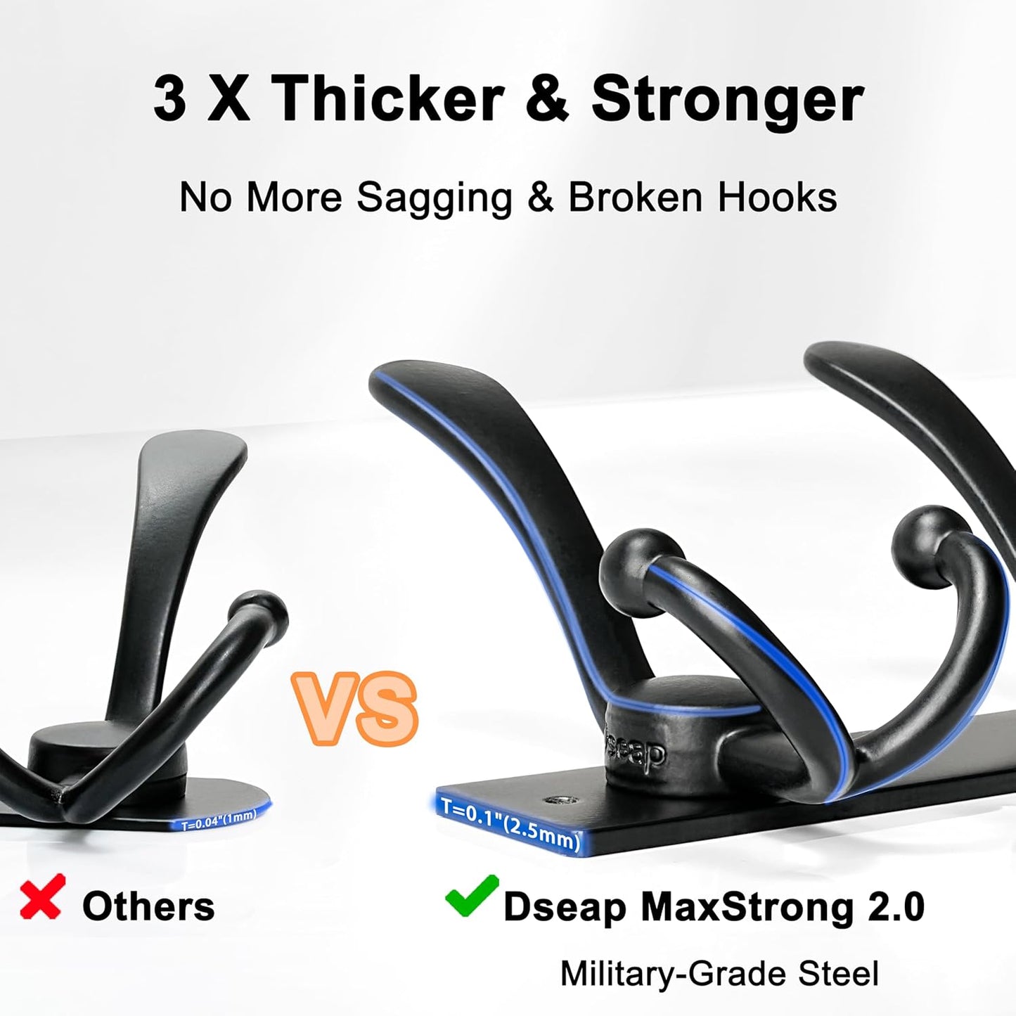 Dseap Coat Rack Wall Mount 2.0 Pro: Heavy Duty 300% Thicker, 16" Stud Mount, Stainless Steel Wall Coat Hooks Hanger for Clothes Jackets Hats Entryway Closet, MaxStrong, Antique Bronze, Pack of 2