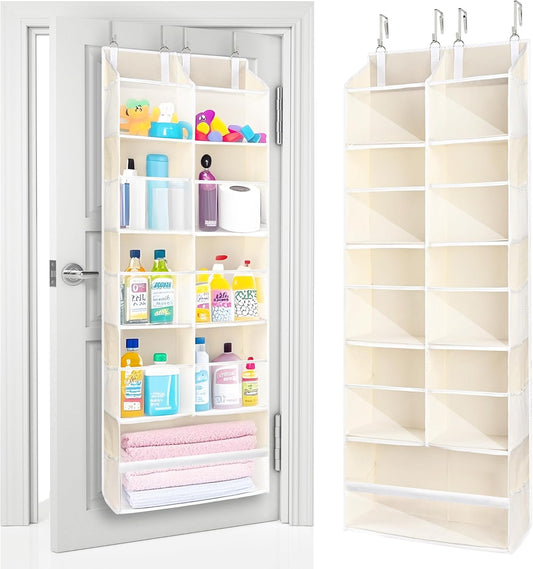 ULG Over the Door Organizer, 5-Tier Extra Large Hanging Storage with 10 Mesh Pockets, 100 lbs Capacity, Heavy Duty Door Organizer for Closet, Bedroom, Nursery Storage, Beige
