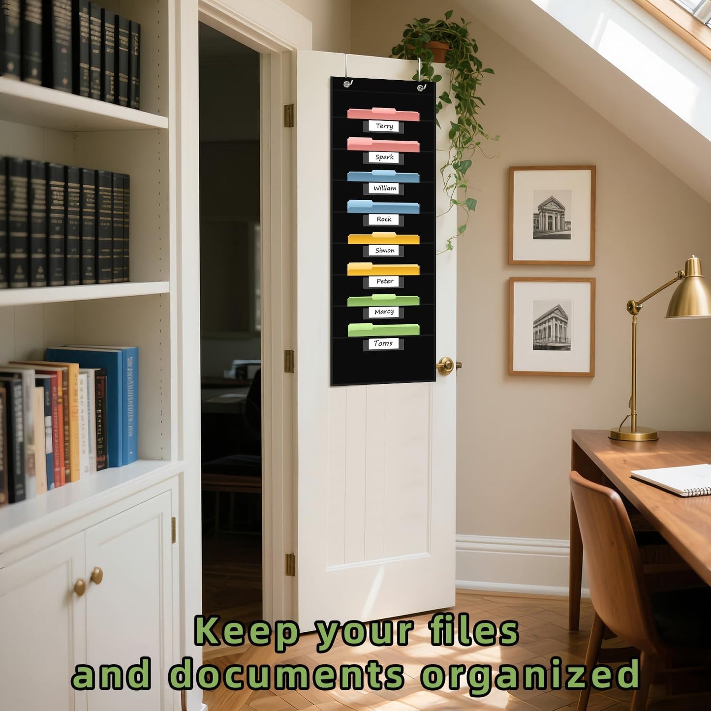 8 Pockets File Storage Pocket Chart with 8 Nametag Pockets,Hanging Wall File Organizer for Classroom and Office Use, Keeps assignments, Files, scrapbooks, and Papers neatly Organized.