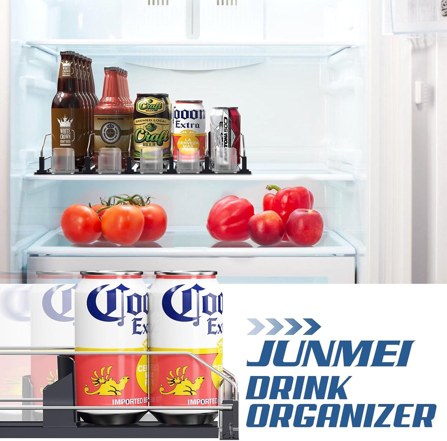 Drink Organizer for Mini Fridge,12oz 16oz 20oz - Soda Can Dispenser for Refrigerator,Width Adjustable,Automatic Pusher Glide (White (Mini 12.2"D), 12.2"D 4ROW, Holds 16 Cans)