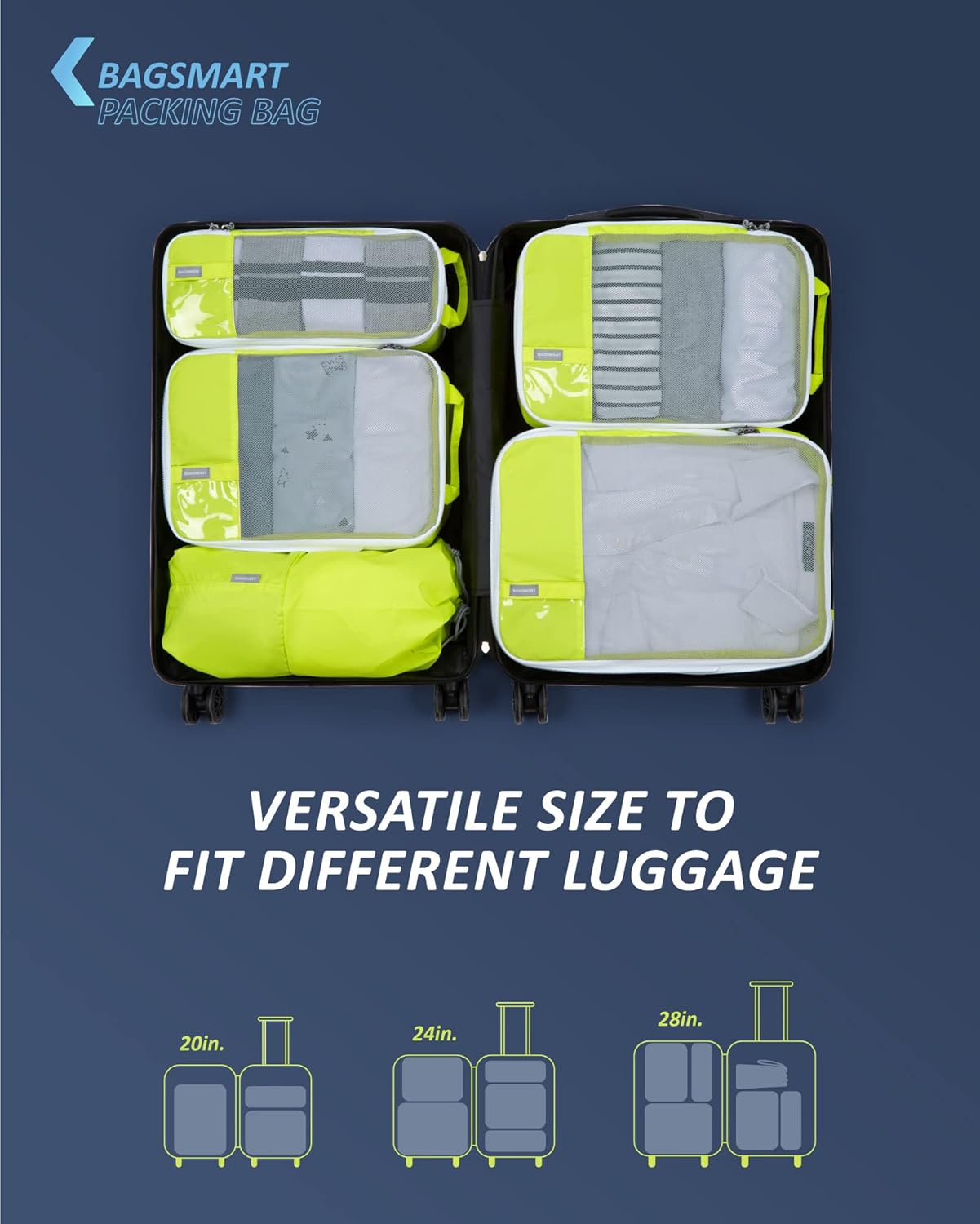 BAGSMART 6 Set /4 Set/2 Set Compression Packing Cubes for Travel, Lightweight Luggage Organizer Bags, Durable Space Saver Bags Travel Essentials