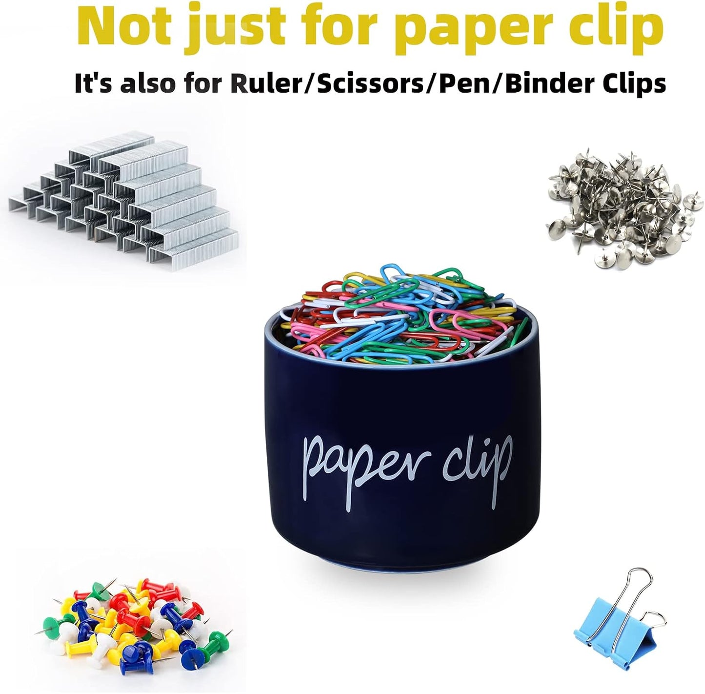 ONTUBE Porcelain Paper Clip Holders,Ceramic Paper Clip Organizer (Navy)