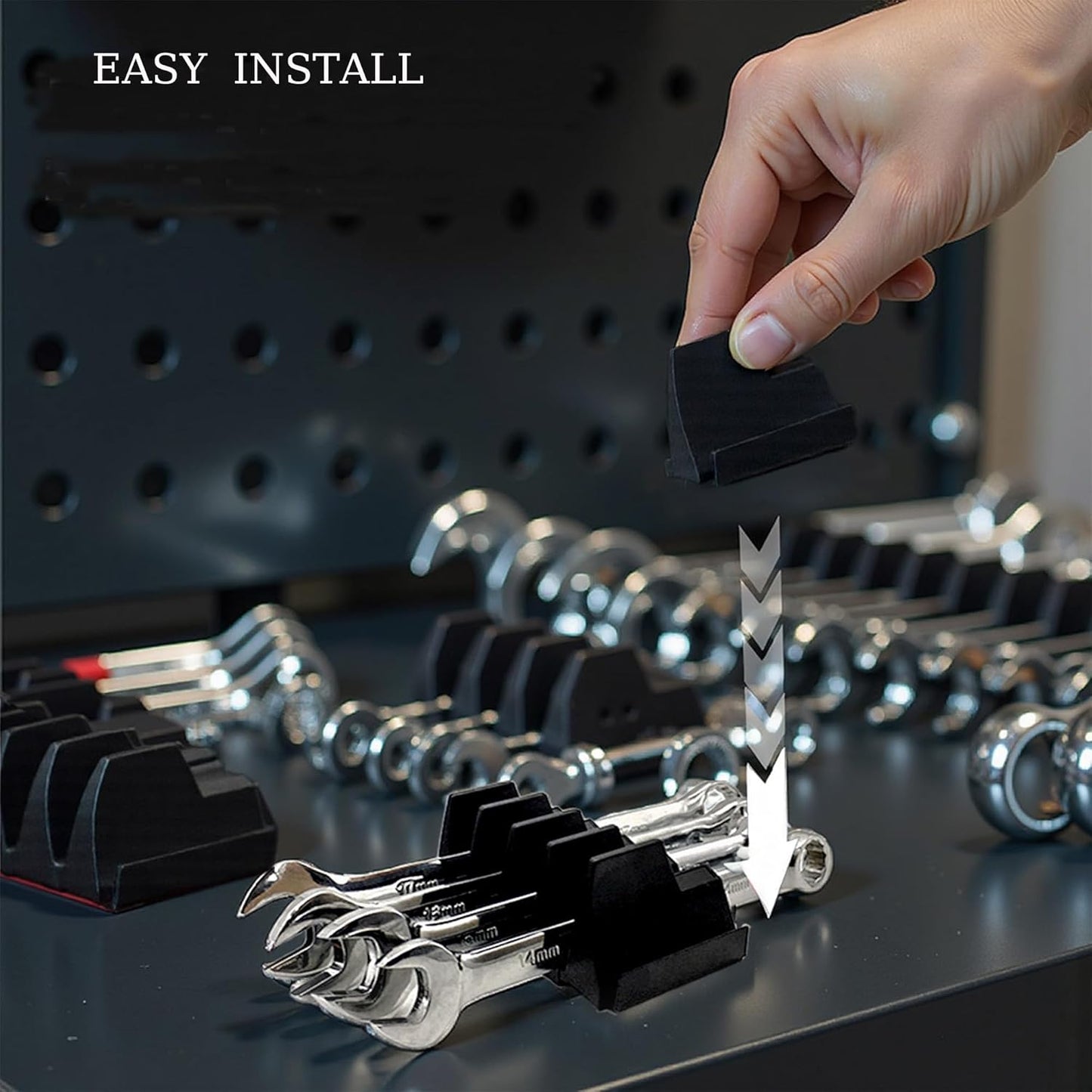 46PC Magnetic Wrench Organizer Set for Toolbox Storage - Heavy Duty Wrench Rack with SAE/Metric Labels & Upgraded Magnet - Black Tool Drawer Organizer (Ideal for Mechanics and DIY)