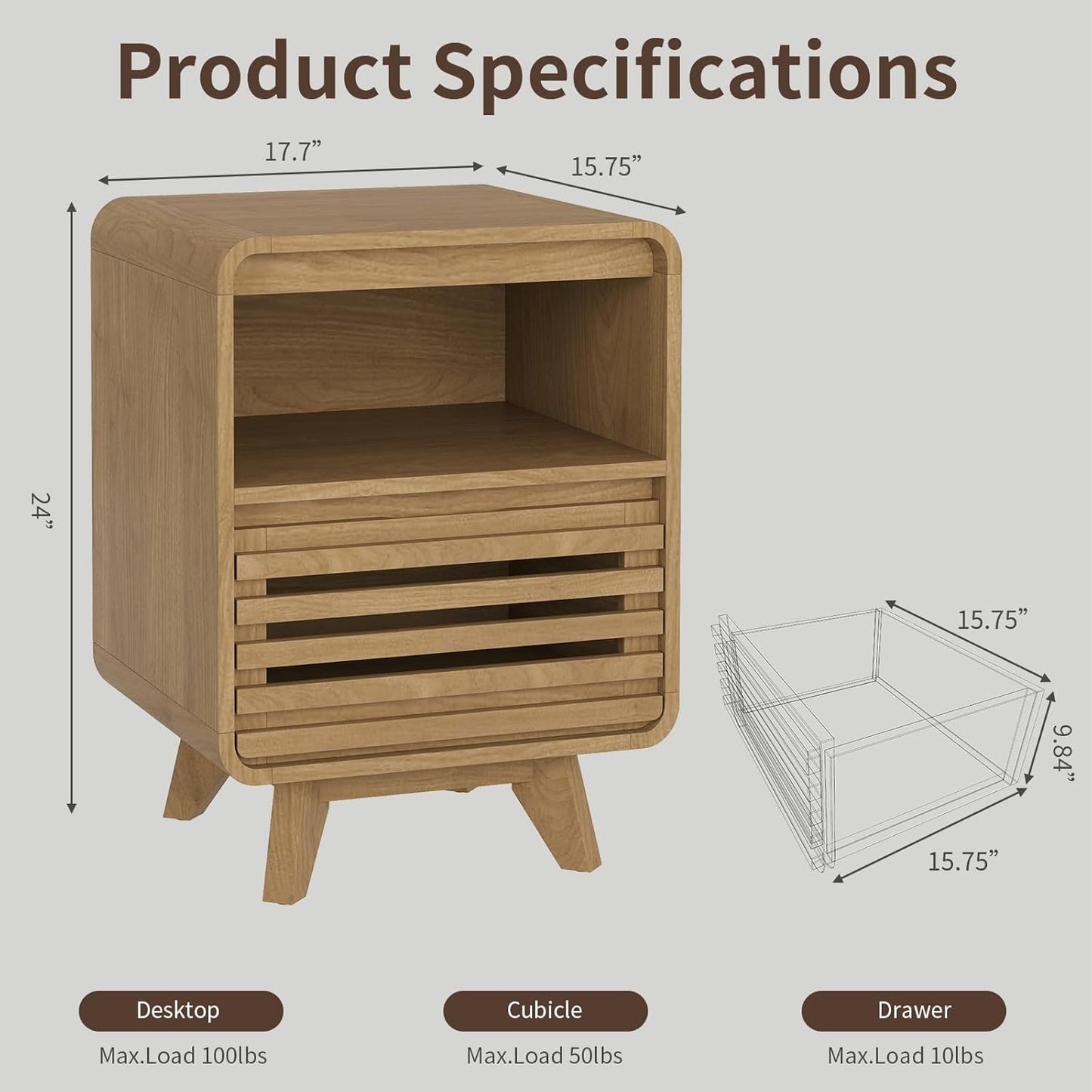 3 Piece Bedroom Set, Dresser and Nightstand Sets, Fluted 6 Drawer Dresser and Nightstand Set of 2, Wood Wide Chest of Drawers Storage Organizer Cabinet Set, Natural Oak