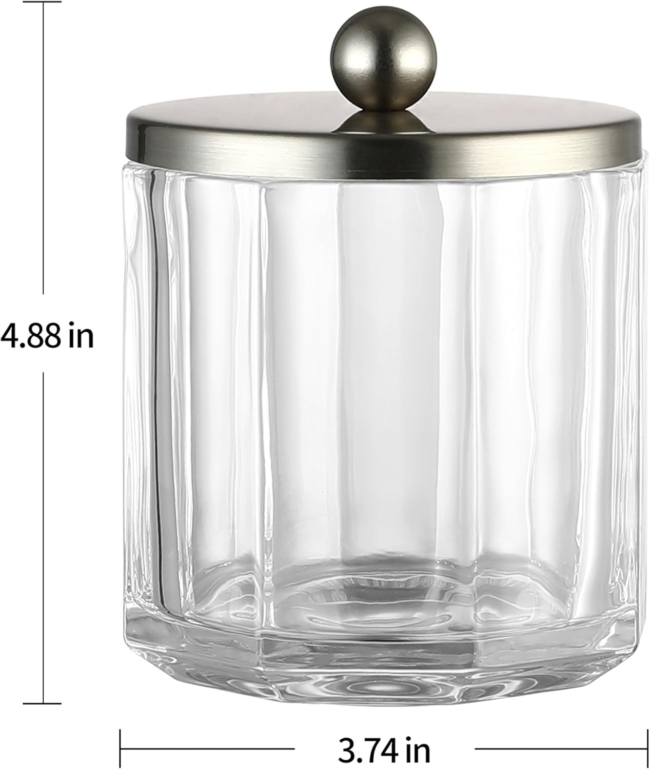 Clear Transparent Apothecary Octagional Shaped Glass Canister Jar With Satin Nickel Metal Lid Cover for Bathroom Organization, Cotton Balls, Q Tips, and Small Accessories, Bath Storage