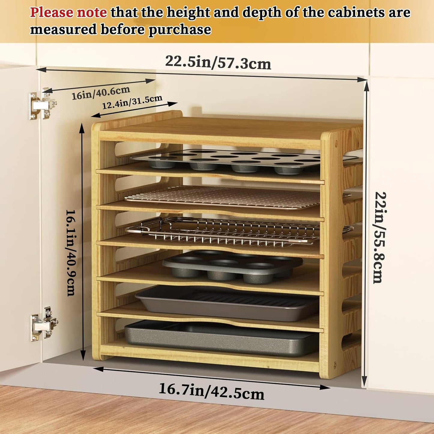 7 Tier Wooden Cabinet Tray Dividers,Kitchen Cabinet Tray Divider for Pans, Storing pans, Baking trays, Cutting Board