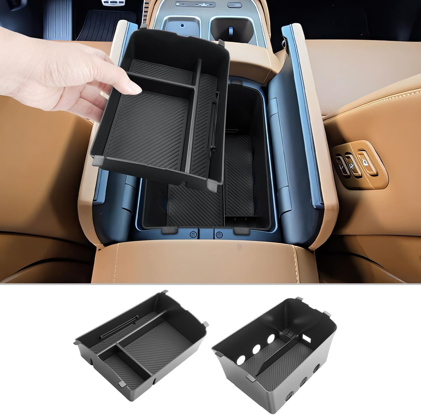 CDEFG 2Pcs for 2026 Hyundai Palisade Center Console Organizer for 2026 Hyundai Palisade Accessories Middle Console Double Organizers Armrest Storage Box(Only for 7-Seats w/Split Armrest Lid)