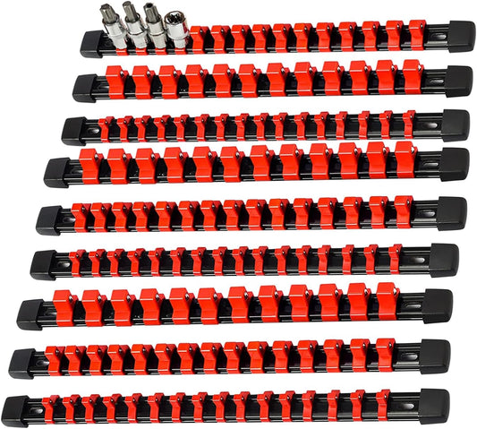 AMM 9-Piece Socket Organizer, 1/2, 3/8 & 1/4 inch Drive ABS Socket Holder, Heavy Duty Socket Racks
