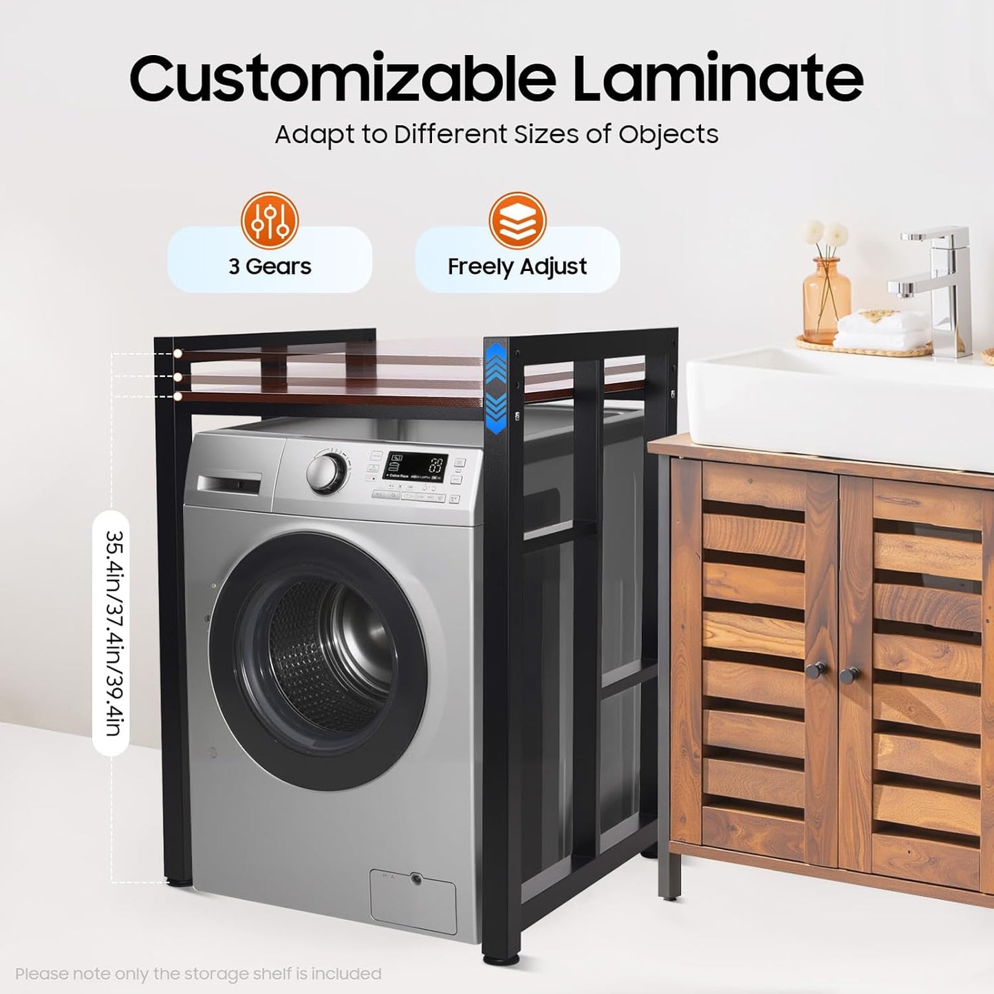 Washer Dryer Stacking Rack Stand, Heavy Duty Washer&Dryer Storage Shelves, Space Saver Stackable Storage Shelf for Laundry Room Apartments Bedrooms (Black, Teak Color)