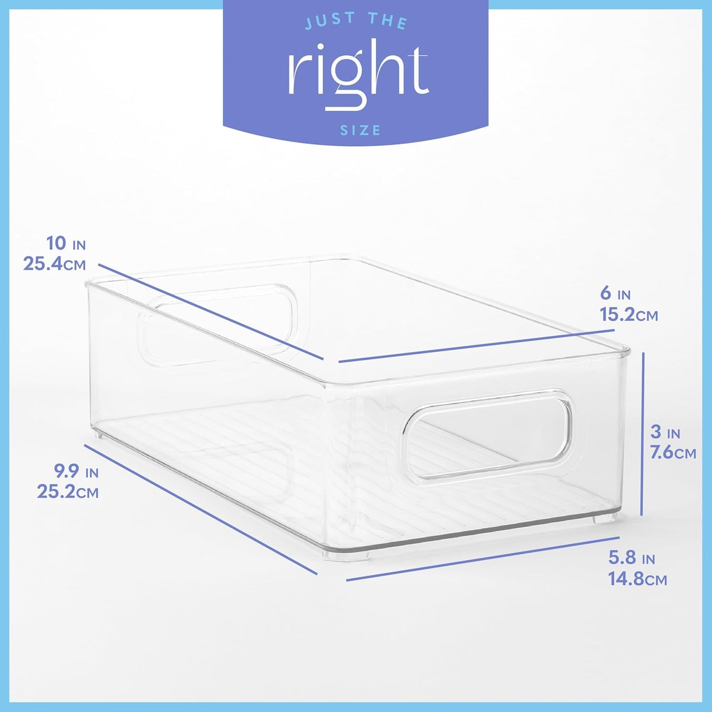 primebox Clear Plastic Organizing Container with Integraged Handles for Home Organization for Kitchen, Pantry, Fridge, Freezer, Cabinet,Bathroom, Stackable. 10"x6"x3"