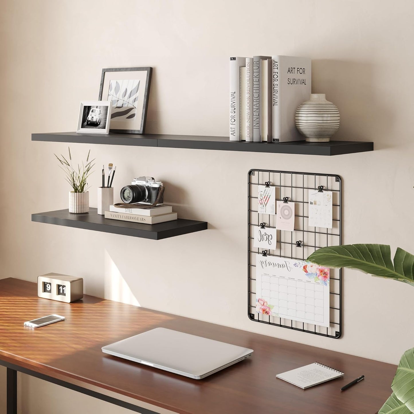 Wall Shelf Set of 3, Black Floating Shelves 36 in W x 10 in D x 1 in H, Wooden Floating Wall Shelf with Invisible Brackets for Living Room/Bedroom/Bathroom/Kitchen Storage and Decor