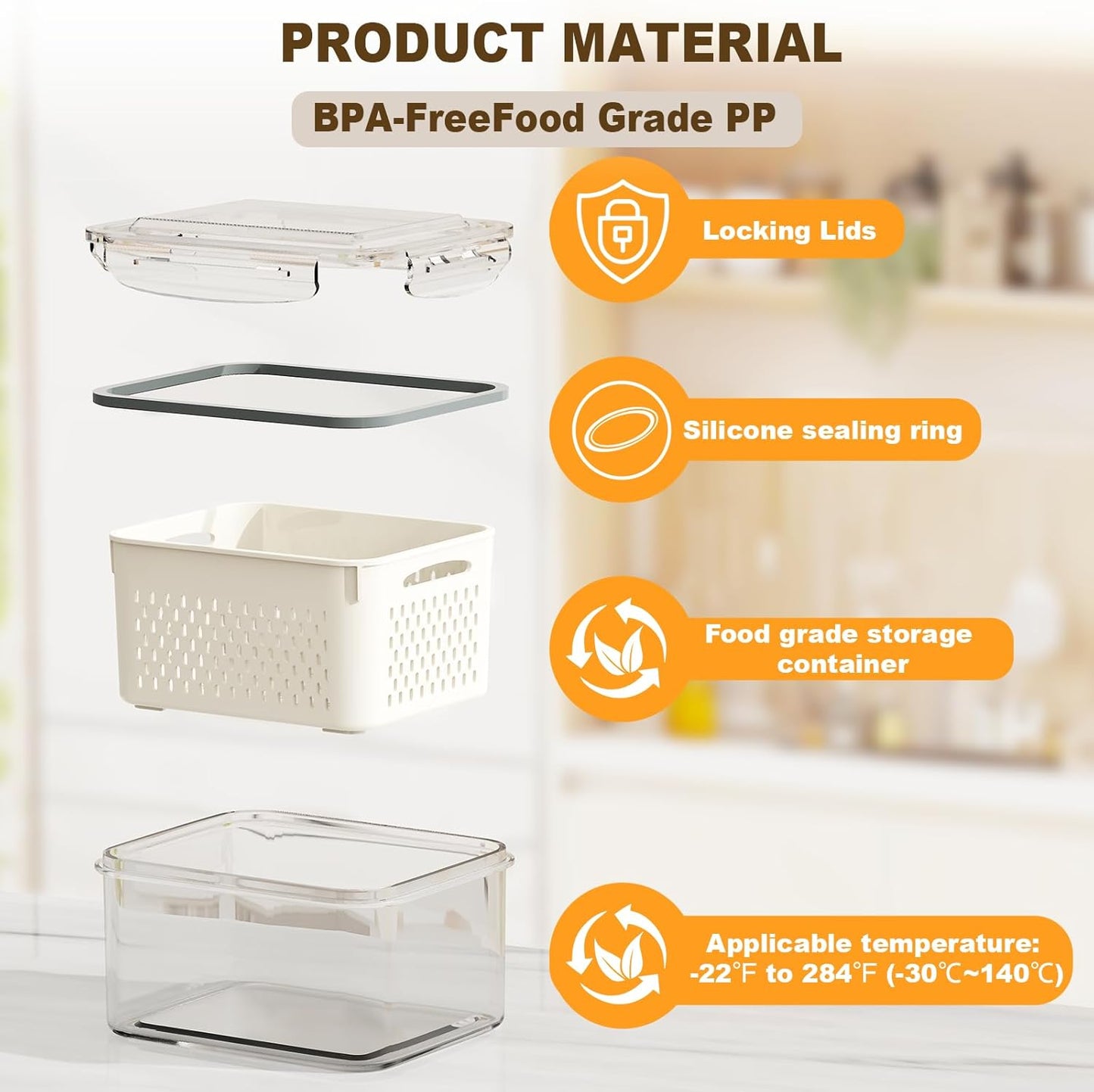 8 Pcs Fruit Storage Containers for Fridge (with Drain Basket) - Leak-Proof Food Containers, BPA-Free, Keep Fruits, Vegetables, Berries, and Meats Fresh for a Long Time, Dishwasher and Microwave Safe