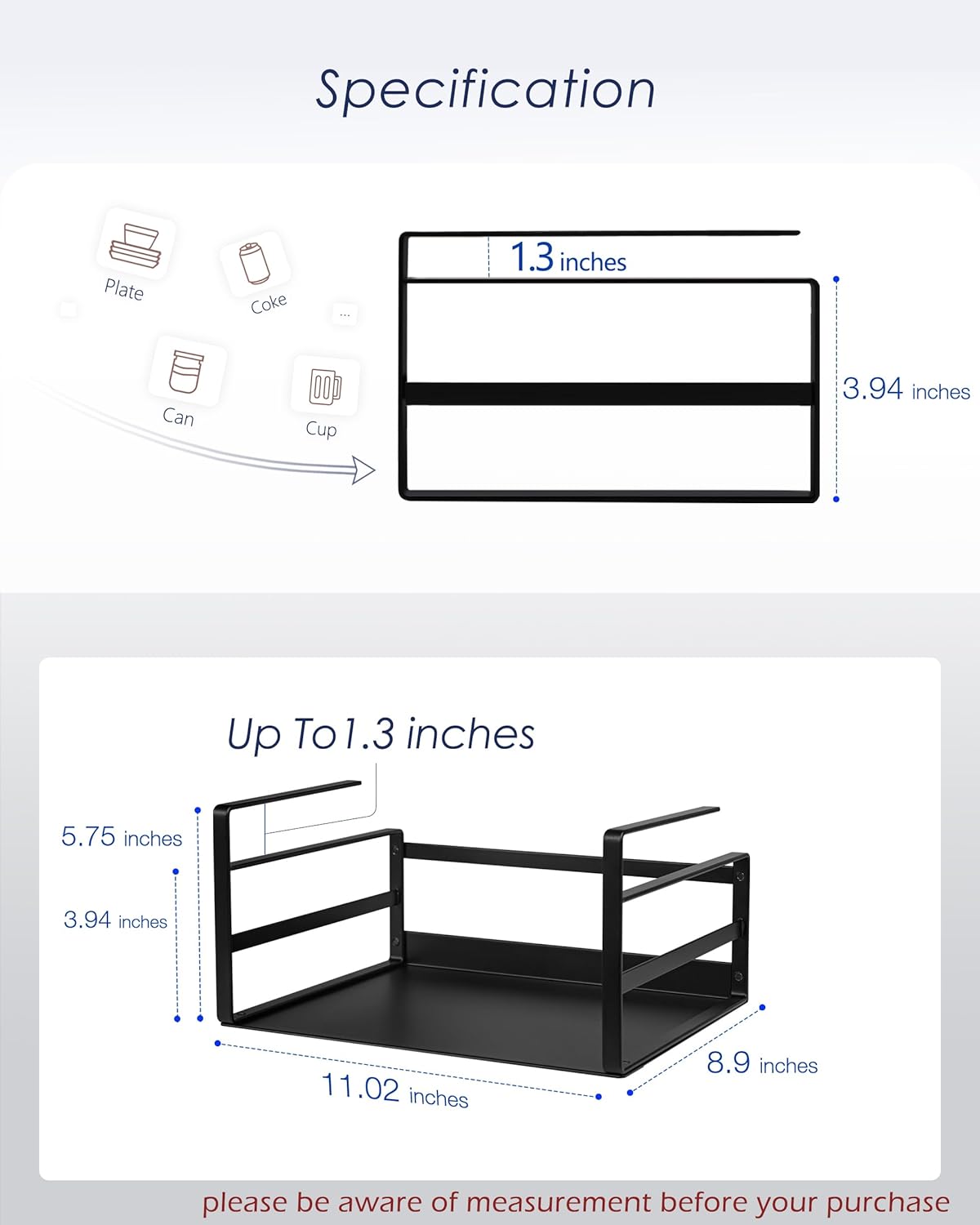 Nxconsu 2Pack Under Shelf Storage Basket Organizer Hanging Holder for Cabinet Pantry Kitchen Cupboard Desk Counter Bookshelf Organization Add-on Space Saver Heavy Duty Slide-in Black Small