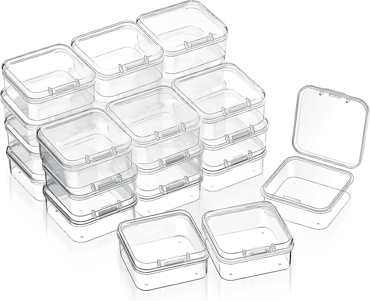 SATINIOR 24 Packs Small Clear Plastic Beads Storage Containers Box with Hinged Lid for Storage of Small Items, Crafts, Jewelry, Hardware (1.7 x 1.7 x 0.8 Inches)