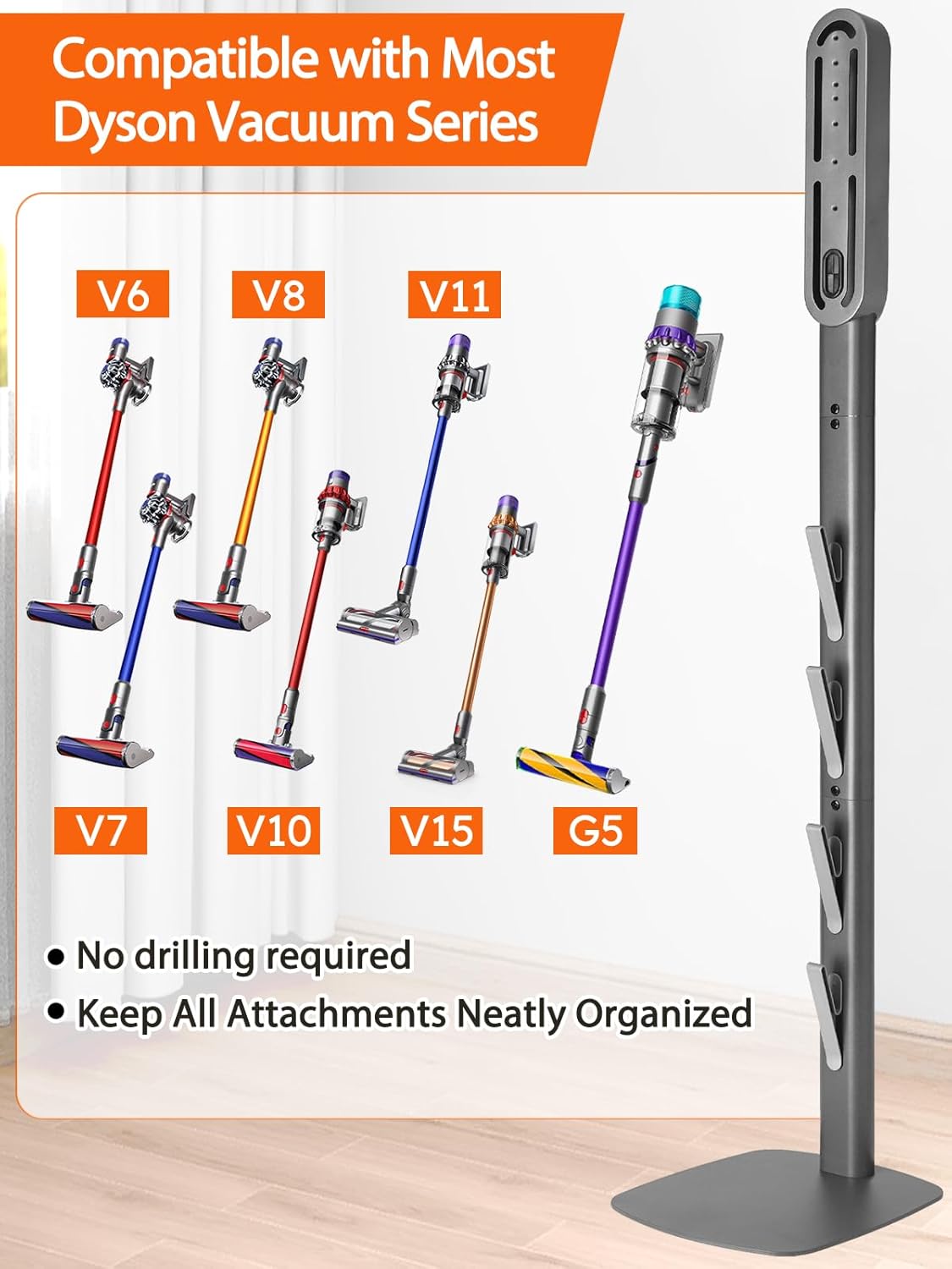 Vacuum Stand for Dyson Gen5 V15 V12 V11 V10 V8 V7 V6 – Stable Metal Holder with Hidden Cord Management, Storage Rack for Dyson Cordless Vacuum & Accessories, Easy Installation