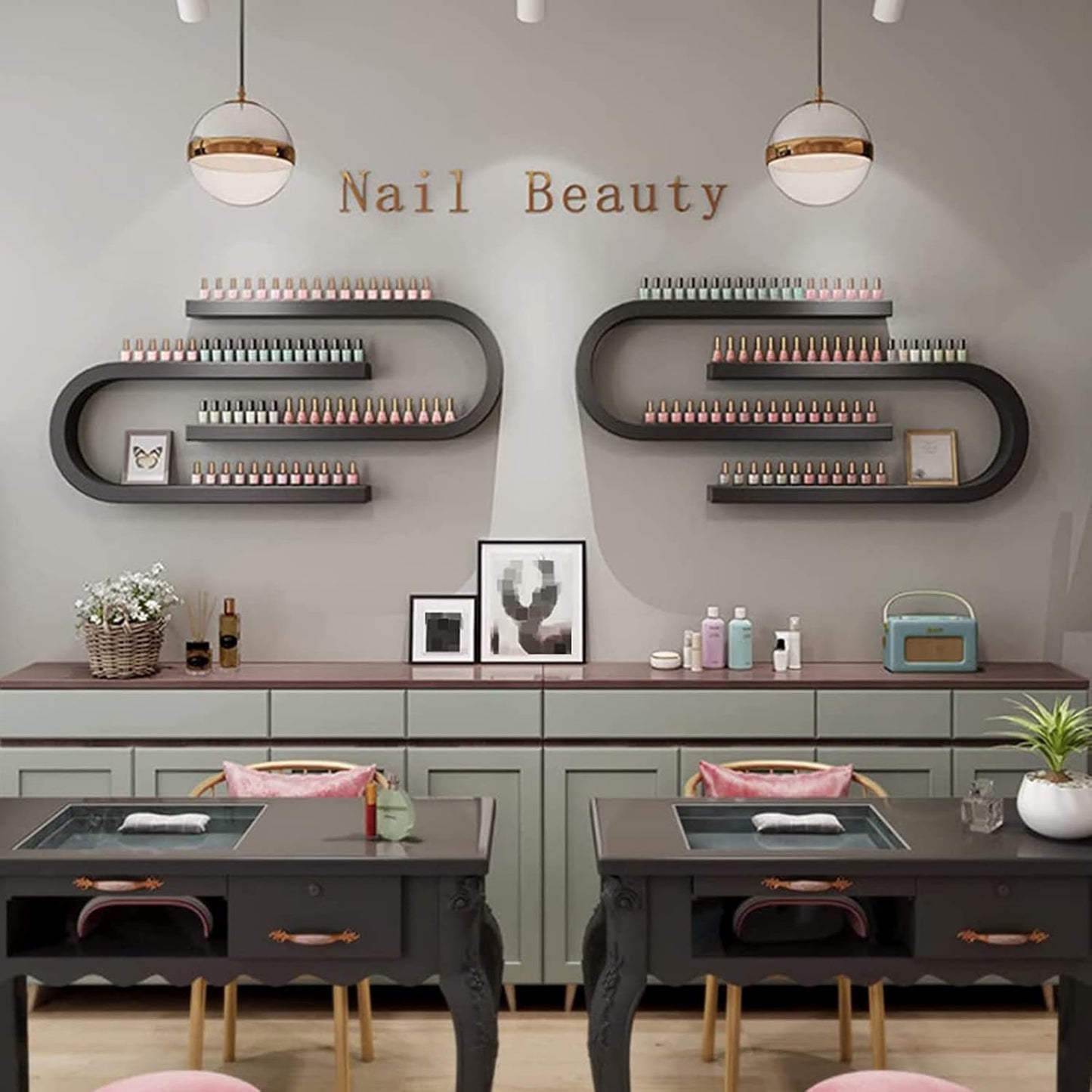 Wall Mounted Nail Polish Bottle Display Rack, U-Shaped Essential Oil Perfume Storage Shelf, Hanging Salon Beauty Nail Shop Organizer Perfume Holder