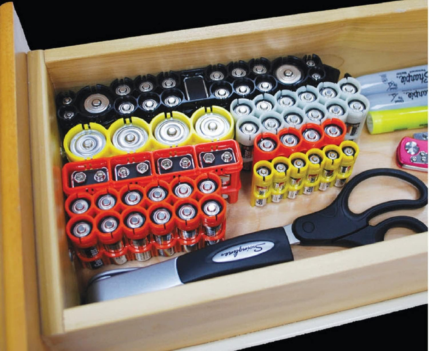 AA Battery Storage Caddy by Storacell (2 Pack), Orange, Holds 4 Batteries (Not Included)