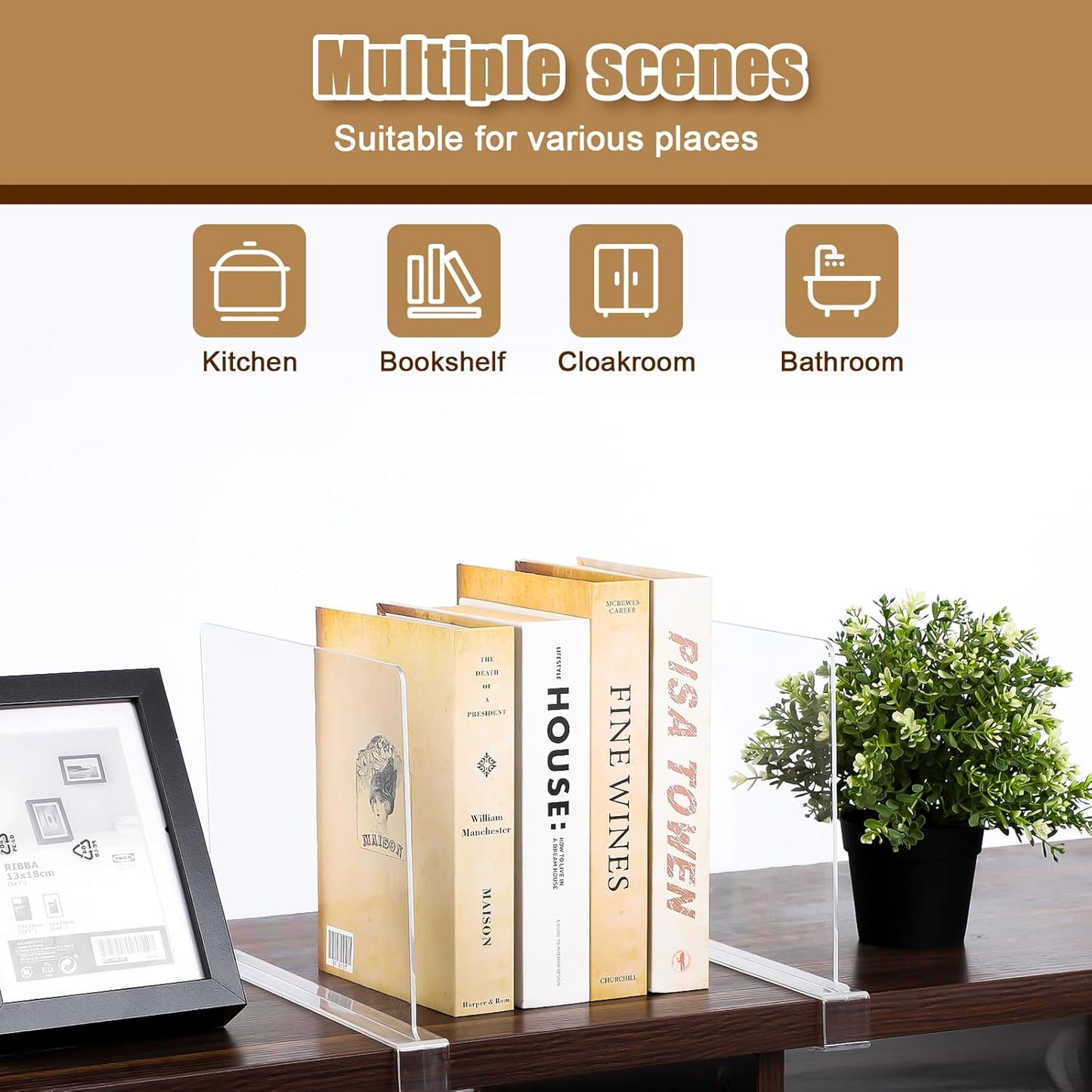 6 Pack Clear Acrylic Shelf Dividers for Closet Organization, Purse Organizers for Closet, Clothing Dividers, Handbag Organizers for Shelves in Bedroom and Office