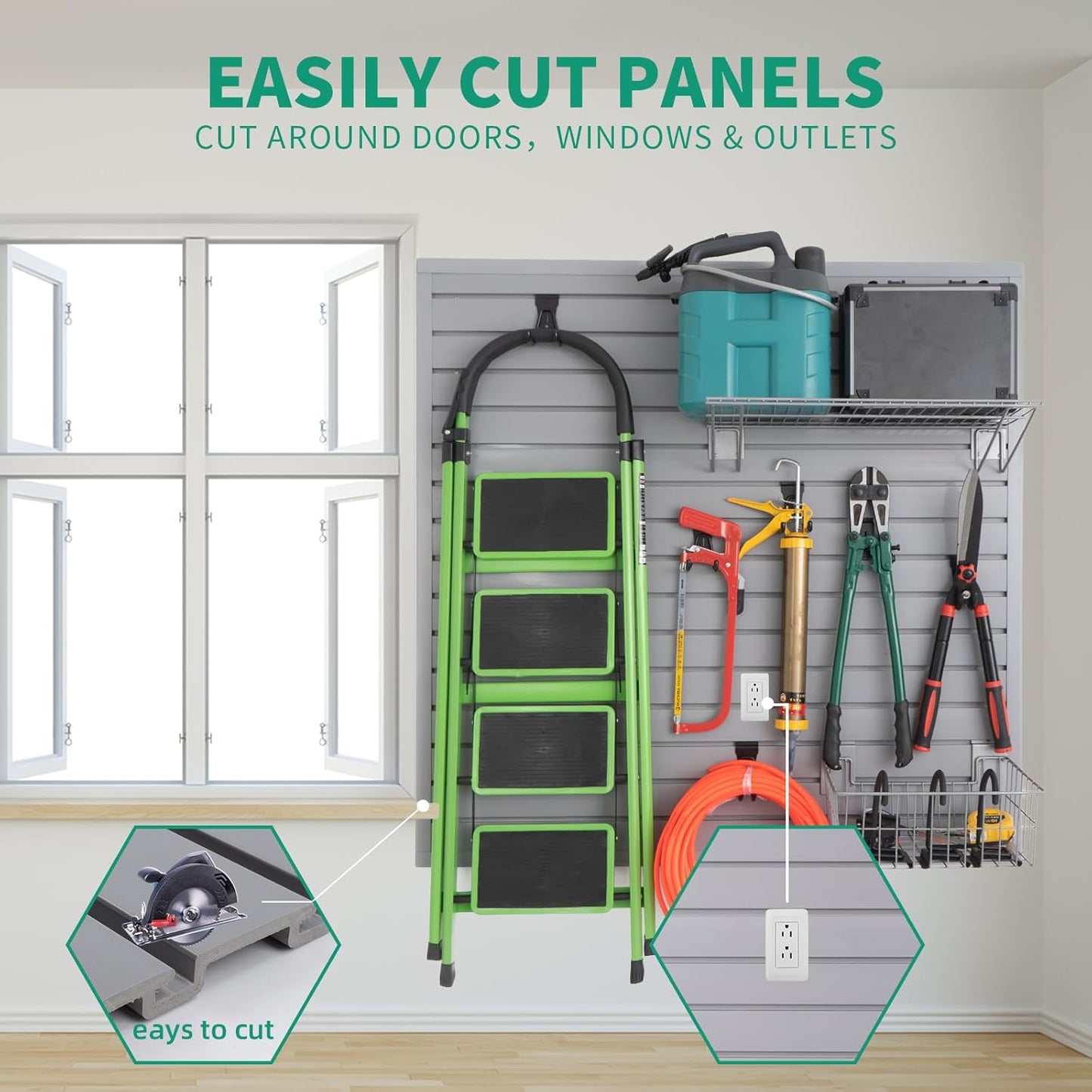Slatwall Panels 4'x8' Garage Slat Wall Storage Systems with 26 Slatwall Accessories, PVC Grey Slat Wall Paneling for Retail Display, Garage Storage, Guitar Shop, Home Storage