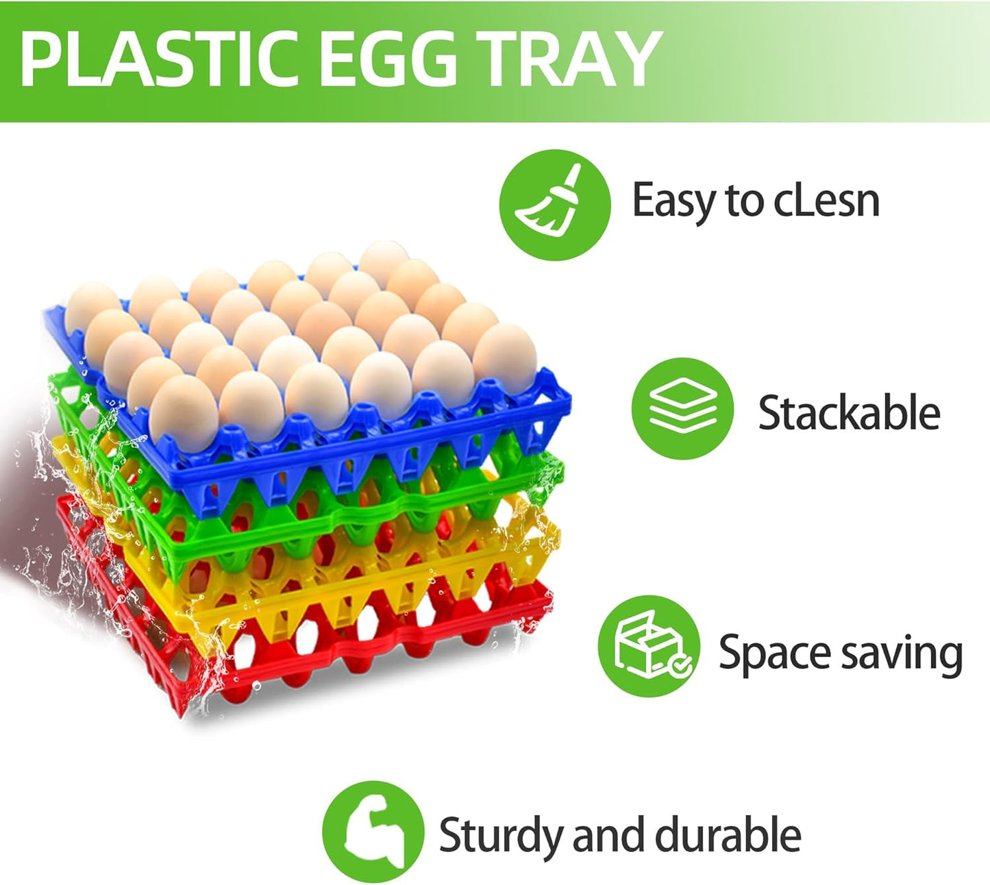 4-Pack Plastic Egg Tray Egg Crate, 30-Egg Flats for Home Chicken Farmers, Stackable & Durable, Great for Storing, Sorting & Shipping, and Reusable (4-Pack Blue)