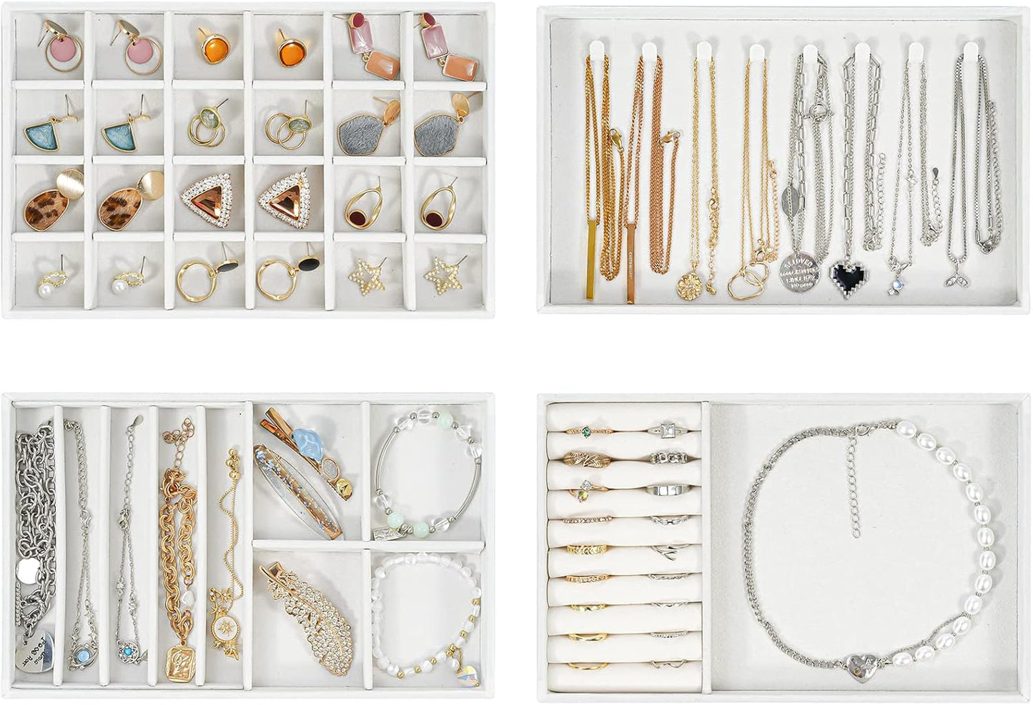 ProCase Stackable Jewelry Organizer Trays for Drawers, Jewelry Drawer Inserts Container Display Case Storage for Earring Necklace Rings Bracelet with Removable Dividers -Warmwhite, 4 Layers