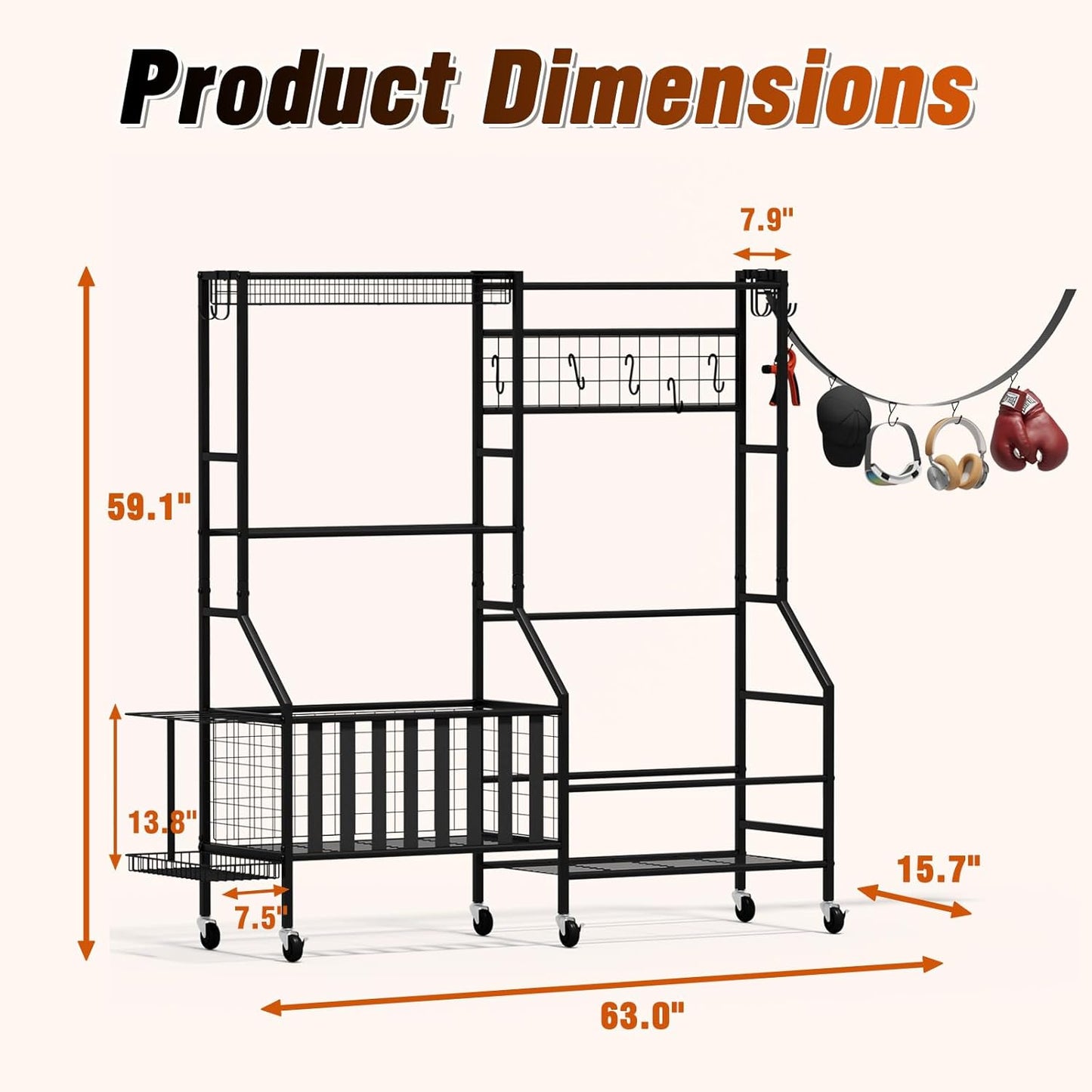 Sports Equipment Organizer, Heavy Duty Golf Bags Stand, Extra Large Ball Storage Rack for Garage