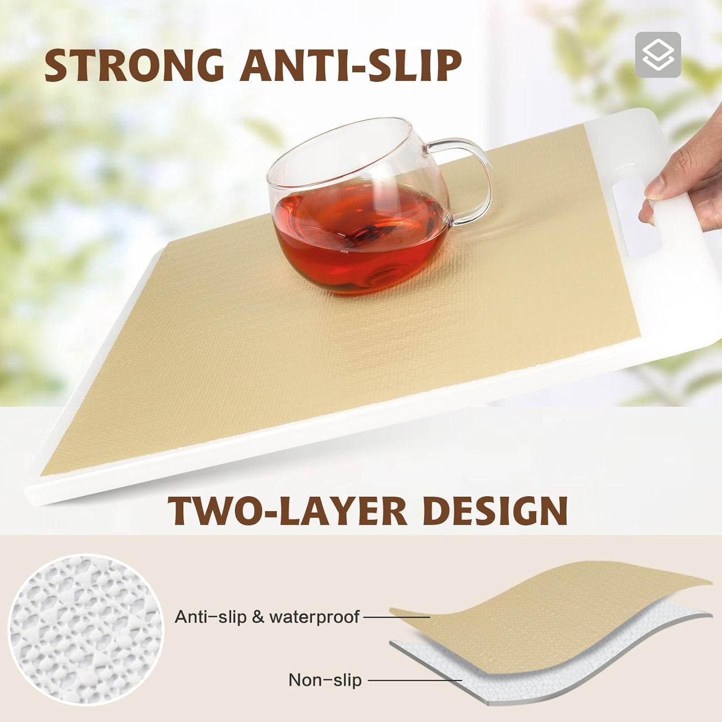 Shelf Liners for Kitchen Cabinets 12in x 20FT, Non Adhesive Drawer Liner Pure Beige Thickened Shelf Liner Non-Slip Easy to Clean for Tool Box Refrigerator with Knife and Tape Measure