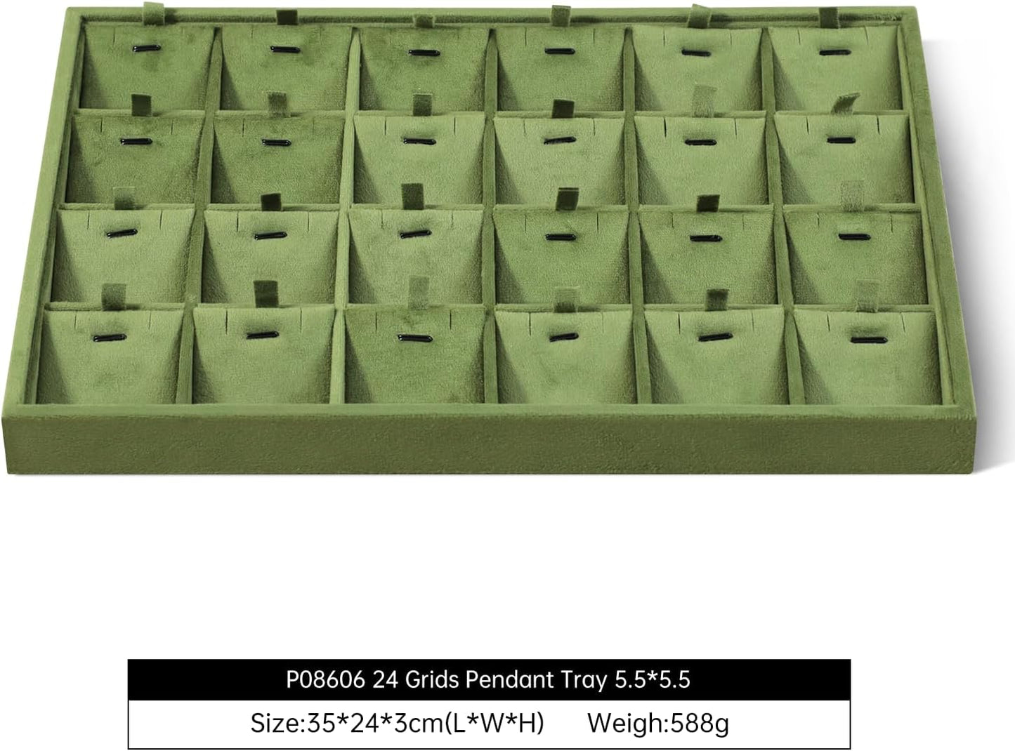 Velvet Necklace Display Tray, Stackable 24 Grid Insert Pendant Necklaces Storage Holder Plate, Jewelry Retail Countertop Organizer (Olive Green)