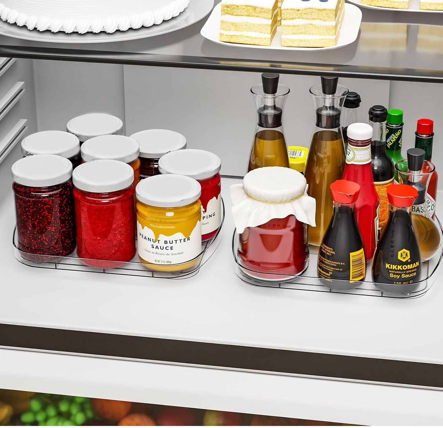 Yieach Clear Refrigerator Lazy Susan Turntable,11.9''x10.2'',Square Fridge Turntable Organizer,Large Rotating Fridge Tray for Kitchen,Countertop,Pantry,Cabinet,Jars and Condiment Organizer,Pack of 2