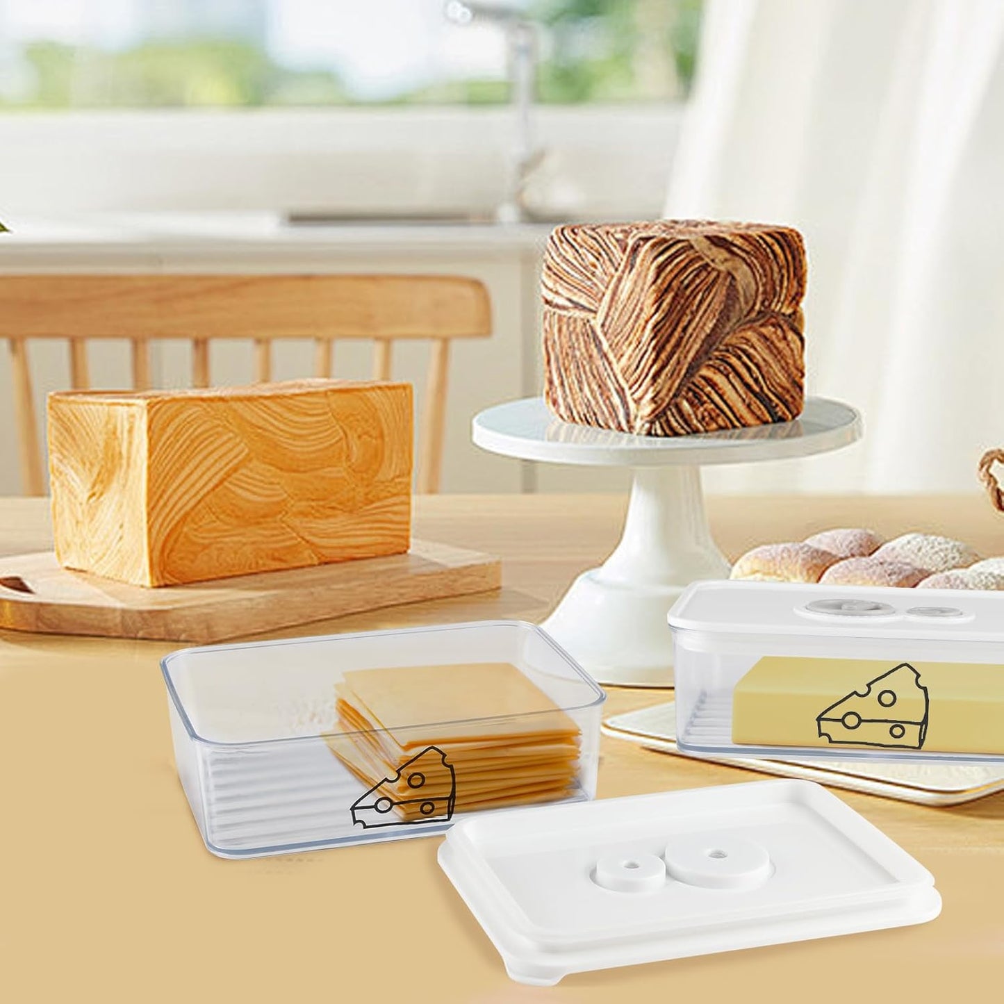 2 Pcs Cheese Container for Refrigerator,Cream Cheeses Storage Box,Cheese Keeper with Airtight Lid and Time Recording,BPA-Free Kitchen Storage Organizer Sliced,Grated,Cheddar Cheeses Saver