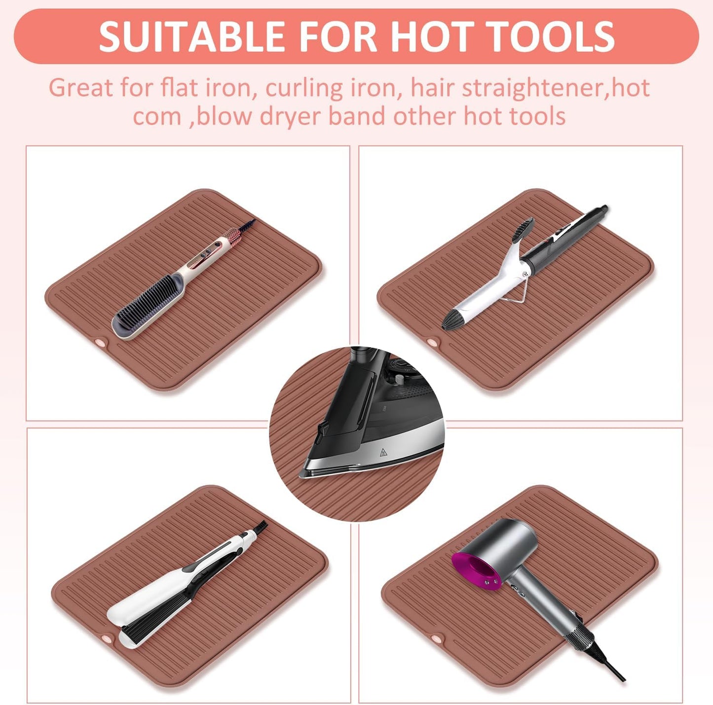 Quccefods Heat Resistant Mat Large Silicone Hot Hair Tools Mat for Curling Irons Flat Iron Hair Straightener Vanity Mat Portable Hair Styling Tools Hot Pad Vanity Organizers
