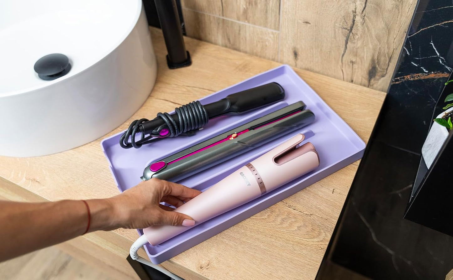 Silicone Hair Tool Organizer – Heat-Resistant Mat & Holder for Hair Dryers, Blow Dryers, and Hot Tools, Ideal for Countertops & Vanities (14.75" x 9.5" x 1")