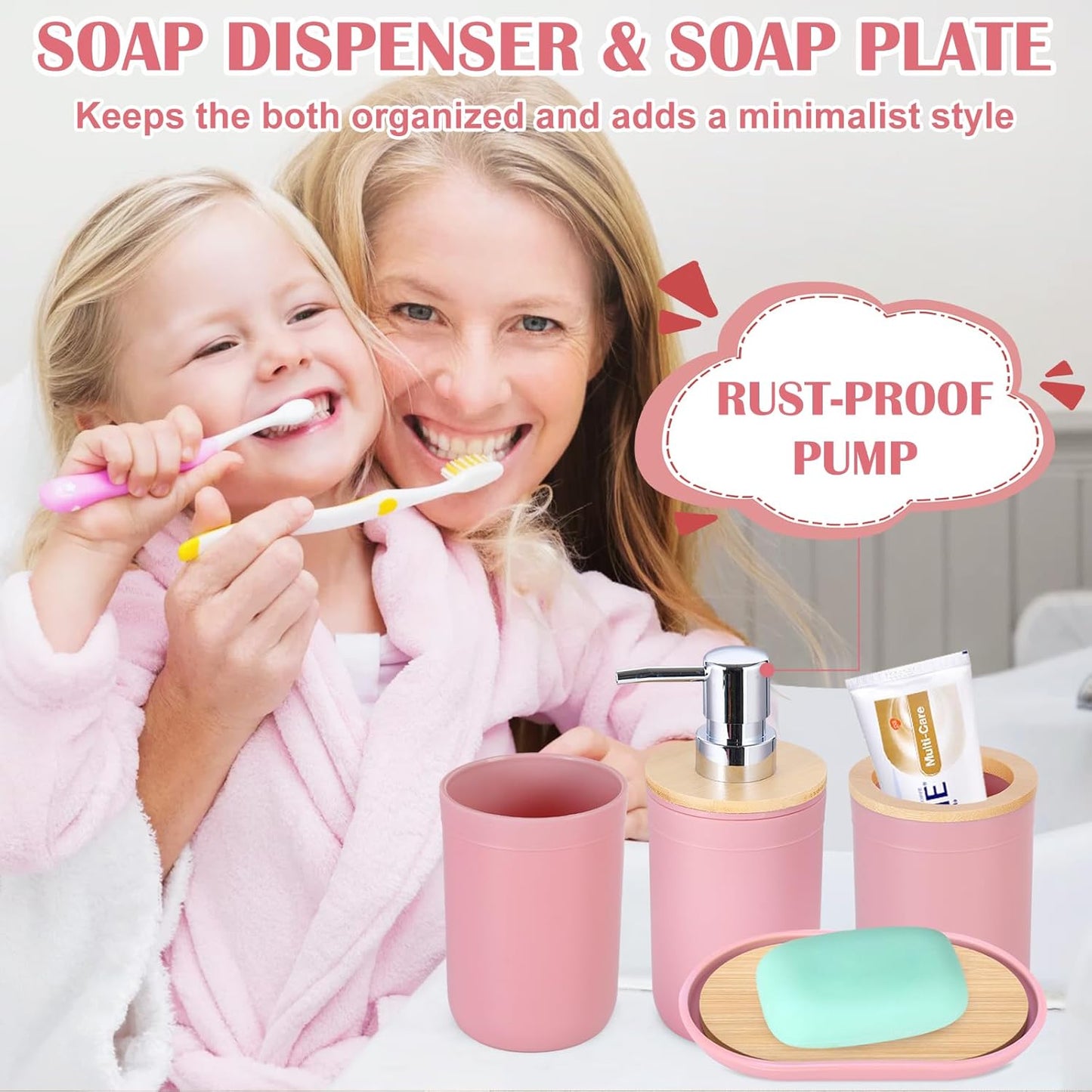 iMucci Bathroom Accessories Bathroom Sets with Shower Curtain, Bath Towel Set, Trash Can, Toilet Brush, Soap Dispenser, Bathroom Accessories Set Complete