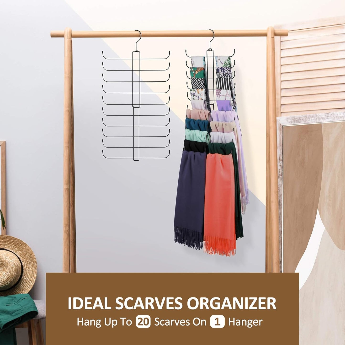 ZEDODIER Scarf Organizer Scarf Hanger for Closet, 2 Pack Rotatable Sturdy Hijab Holder Holds 40 Scarves, Space Saving Closet Organizers and Storage, Black