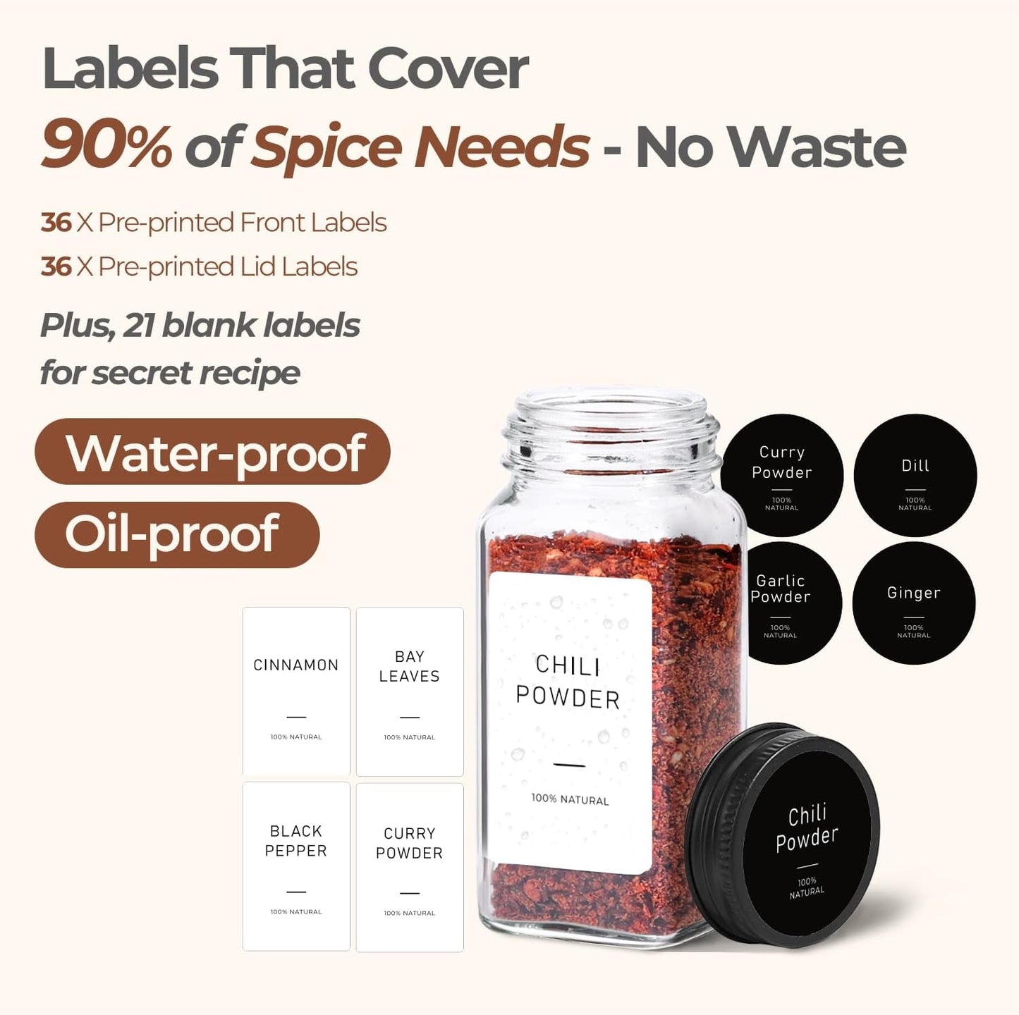 ComSaf Glass Spice Jars with Label, 24Pcs 4oz, 93 Labels, a Metal Funnel, Extra Shaker Lids, Empty Spice Containers and Square Spice Bottles for Kitchen and Seasoning