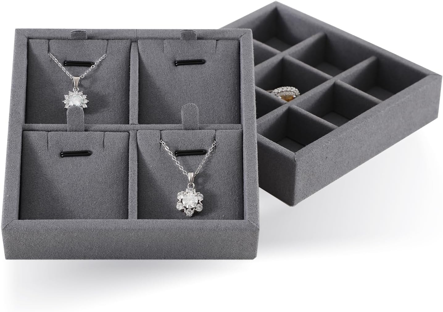 Dark Blue Jewelry Display Tray Ring Necklace Earring Bangle Organizer Multifunctional Storage Case for Jewelry Showcase (Small 4 Grids Pendant Tray)
