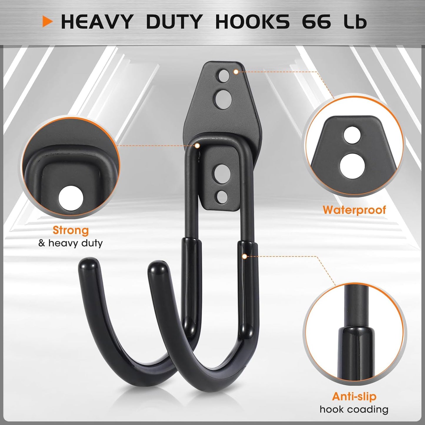 Garage Hanging Hooks Wall Mount, Garage Tool Storage Hooks, Wall Hangers for Hose, Tools, Garden Equipment, Ladder, Bikes, Broom and mop, Black