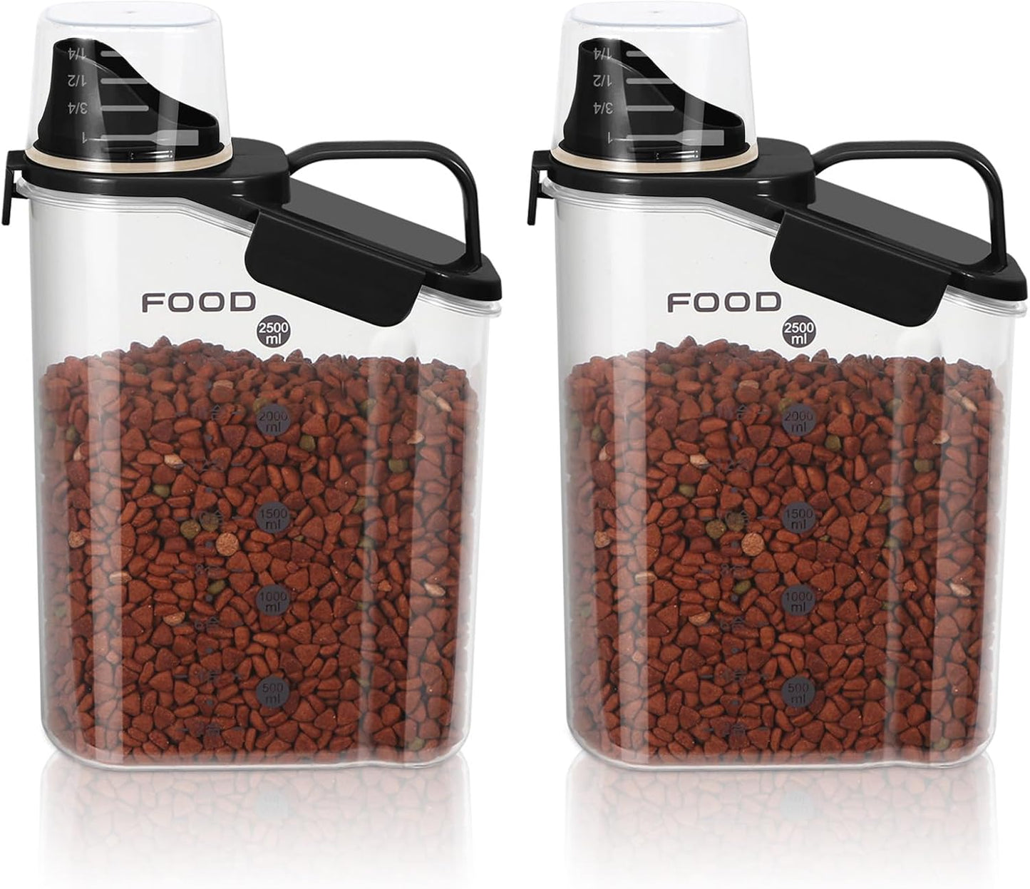 3-5LBS Airtight Pet Food Storage Containers PBA-free, With Large Nozzle/Measuring Cup/ 4 Press Buckle for Dogs, Cats, Birds, Chicken Lndoor and Outdoor Use -Black 2-pack