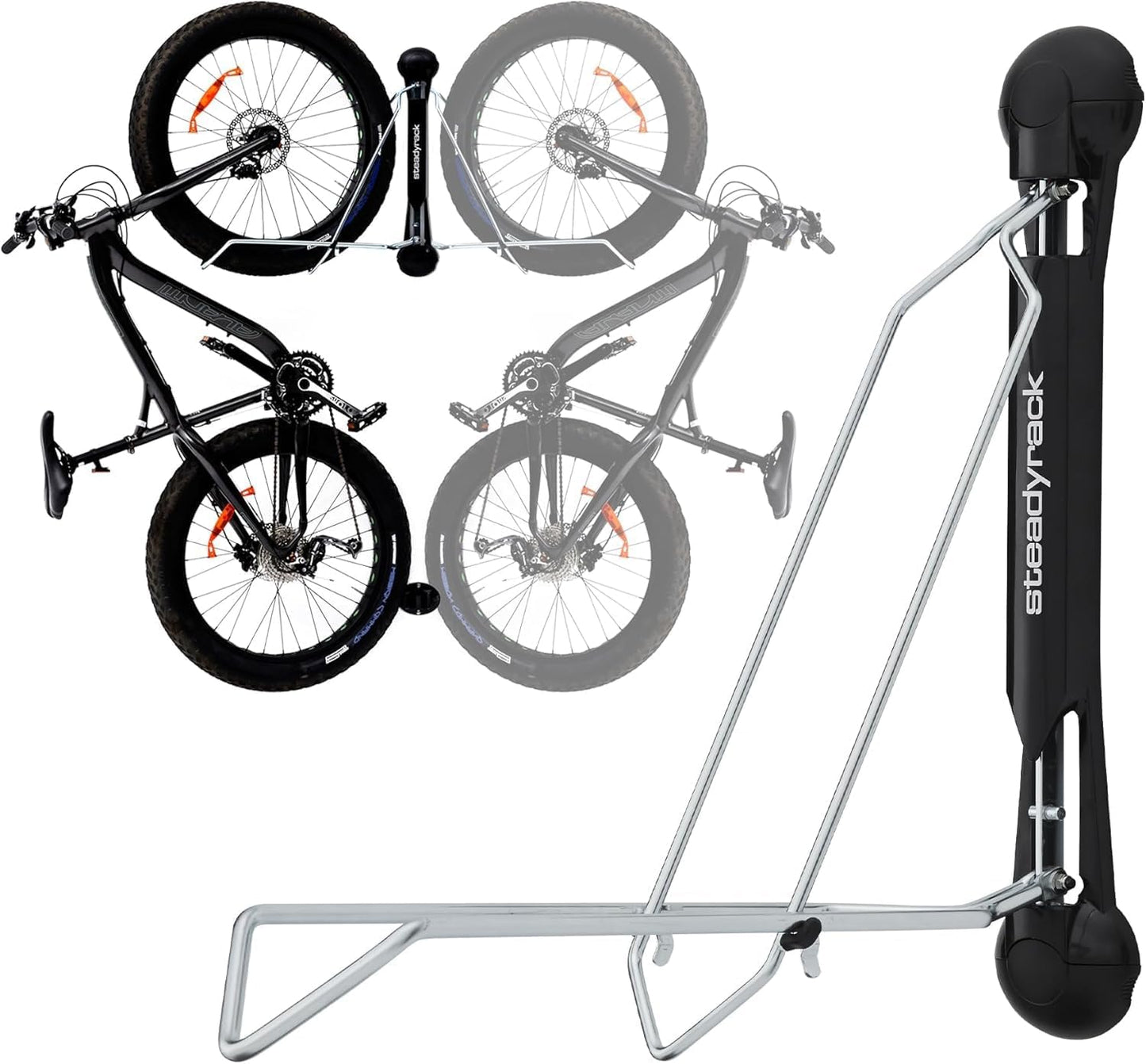 Steadyrack Bike Rack for Fat Bikes - The Original Wall Mounted Vertical Bike Storage - Fits Fat Tires - Space Saving Pivot Design - Heavy-Duty Steel Rack for Indoor Garage, Apartment or Home Use