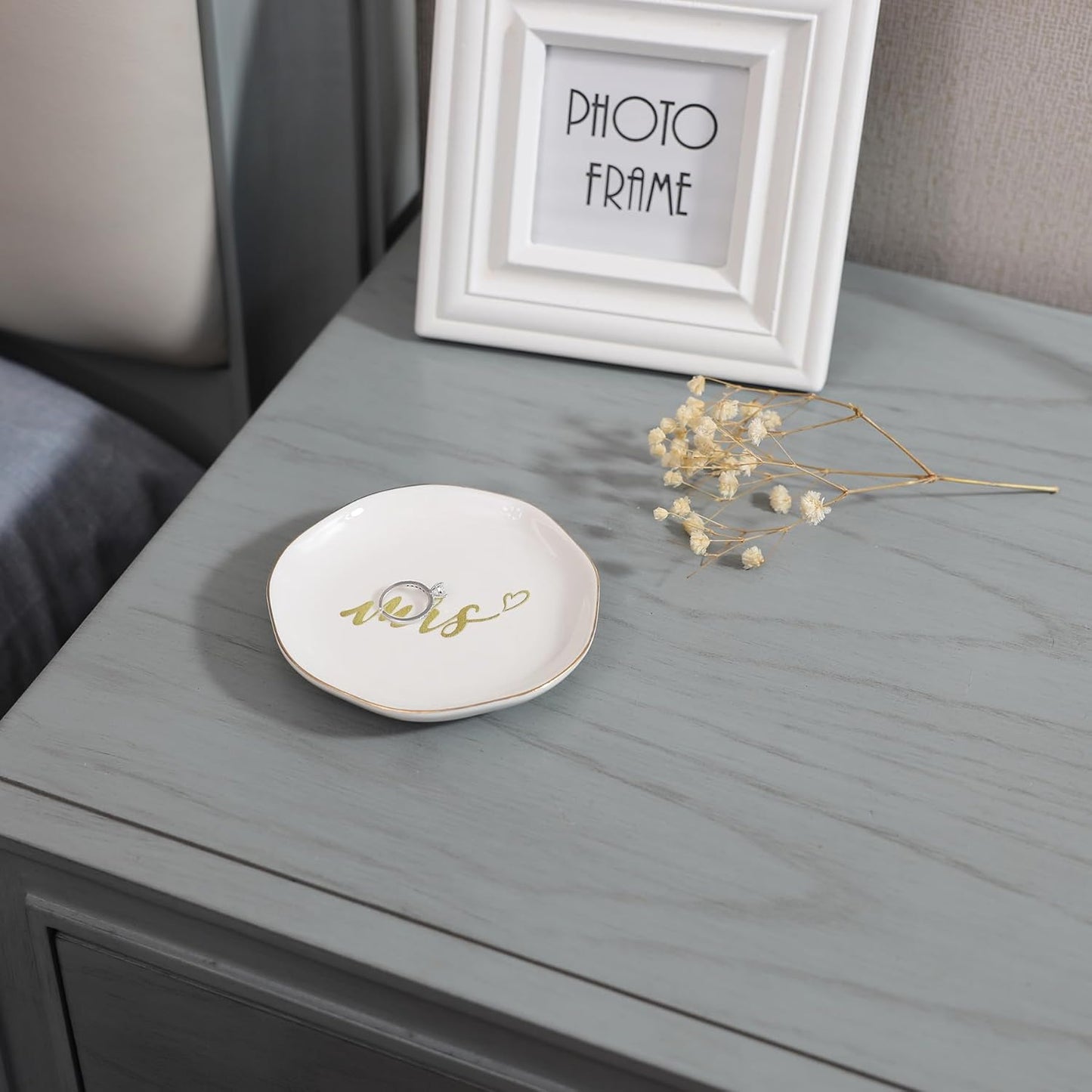 HOME SMILE Mrs Ring Dish, Engagement&Wedding Gifts for Women, Bridal Shower Present,Ceramic Jewelry Tray, 4.5"