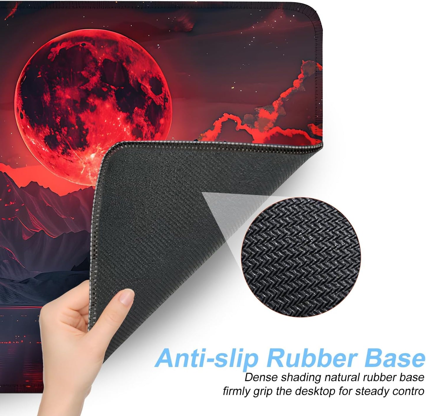 Red Moon Mouse Pad XXL – Large Gaming Desk Mat with Dark Mountain Landscape & Sakura Tree, Extended Mousepad with Non-Slip Base for Office, Gamer Setup,31.5 x 11.8 in