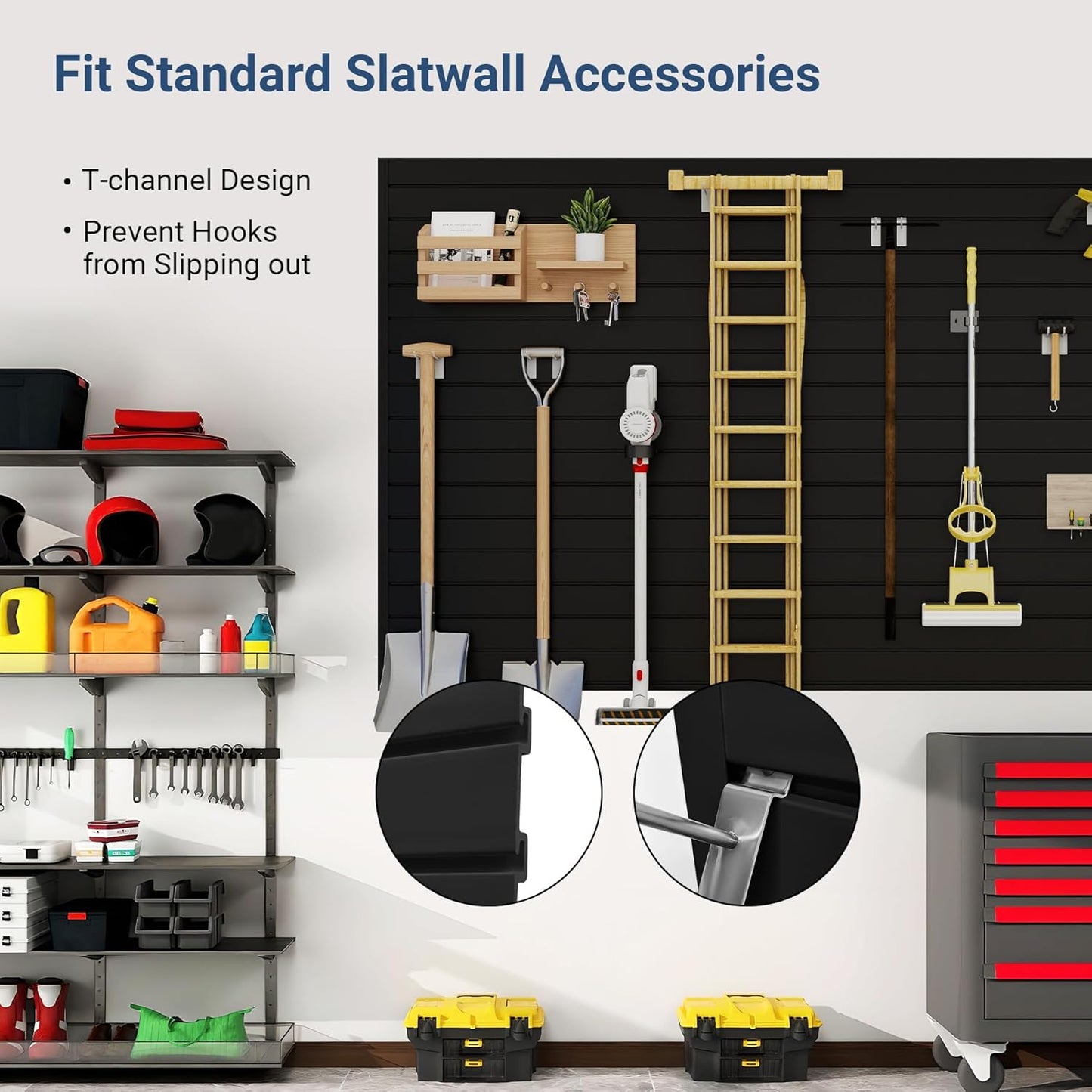 Slatwall Panel 8 FT x 4 FT, Interlocking Slat Wall Paneling, Wall Mounted PVC Wallpanel, Suitable for Garage Storage and Organizer, Slatwall Board, Shelves - Black