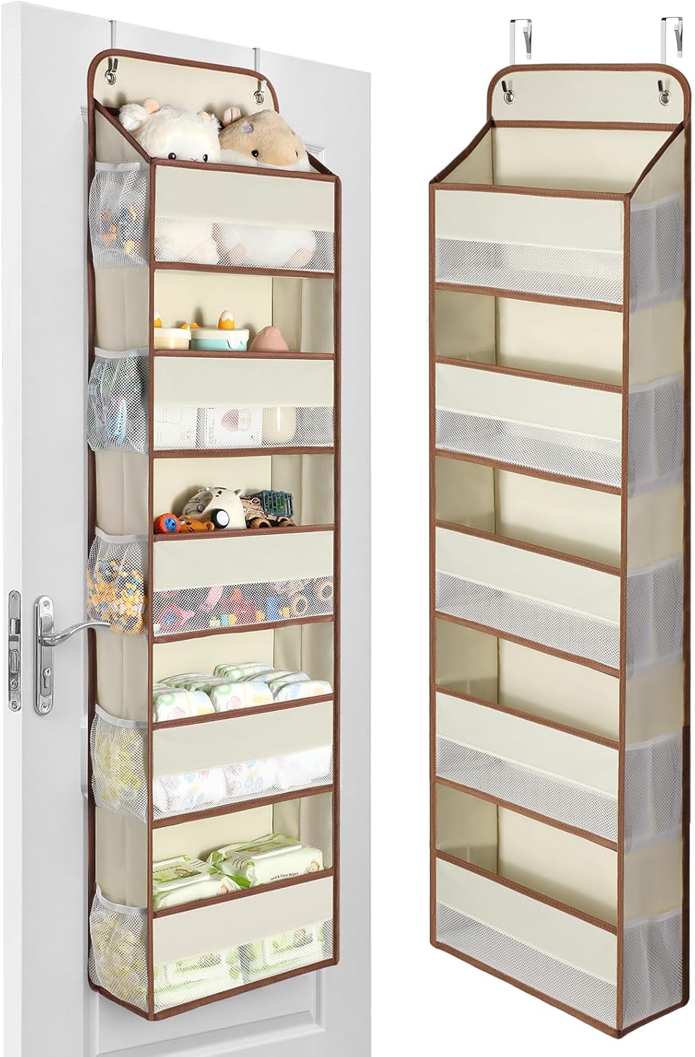 Yecaye 1 Pc 5 Tier Over the Door Organizer with 15 Pockets | 44lb Load Over the Door Storage | No Sagging Closet Organizers and Storage | Versatile Nursery Hanging Organizers for Home Dorm - Beige
