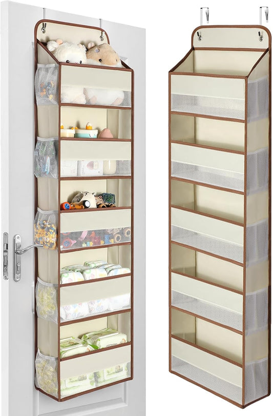 Yecaye 1 Pc 5 Tier Over the Door Organizer with 15 Pockets | 44lb Load Over the Door Storage | No Sagging Closet Organizers and Storage | Versatile Nursery Hanging Organizers for Home Dorm - Beige