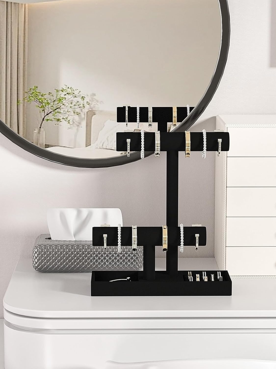Bracelet and Necklace Holder,Velvet Jewelry Necklace Display Organizer Stand,bracelet Holder for Selling,Bracelet and Necklace Storage Tree (Style 2（Black）)