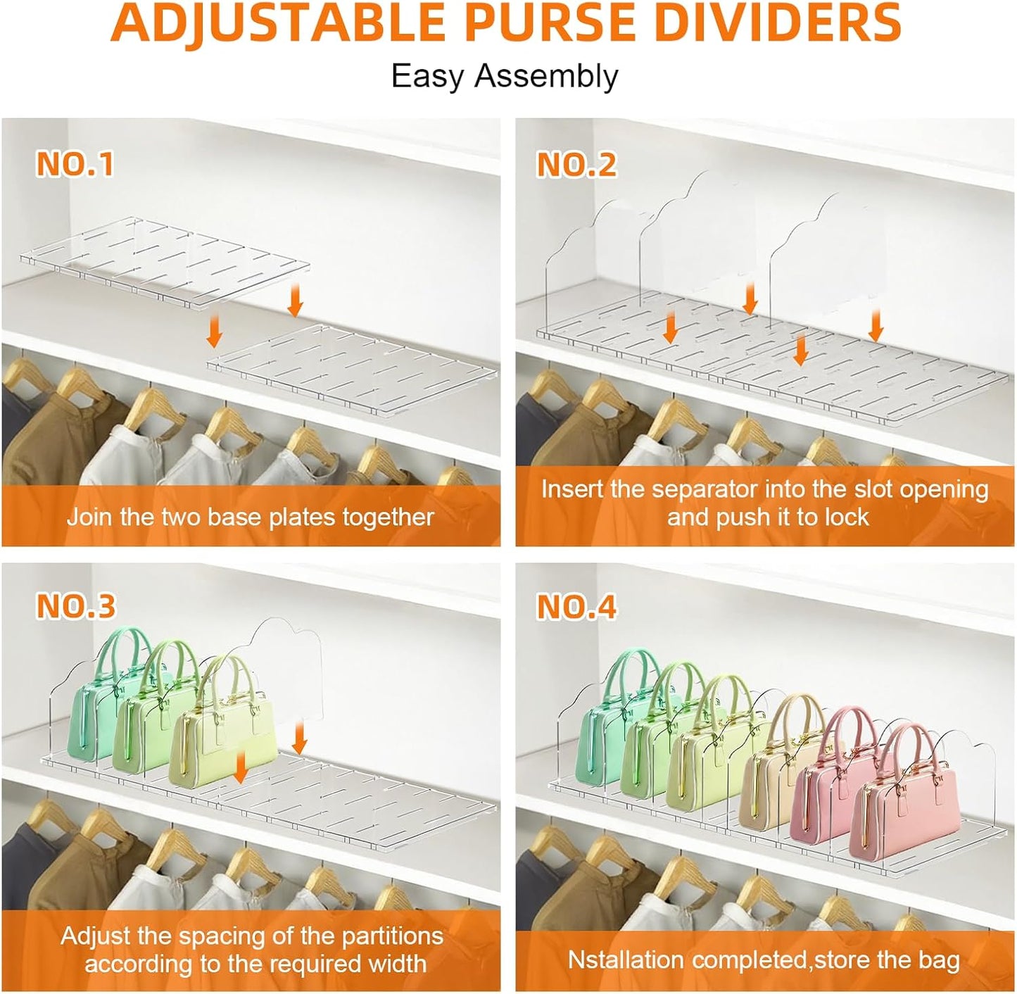 2 Pack Acrylic Handbag Organizer - 10 Adjustable Shelves for Closet & Cabinet, Clear Purse Display Stand for Women, Space-Saving Storage for Purses, Wallets & Accessories